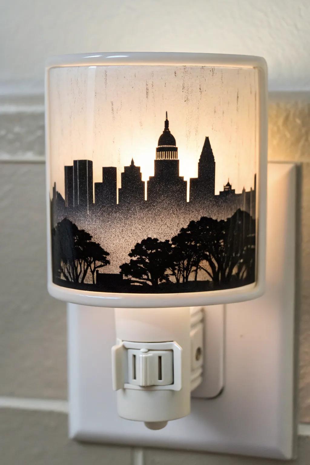 Illuminate your nights with a touch of urban charm: Austin skyline in fused glass.