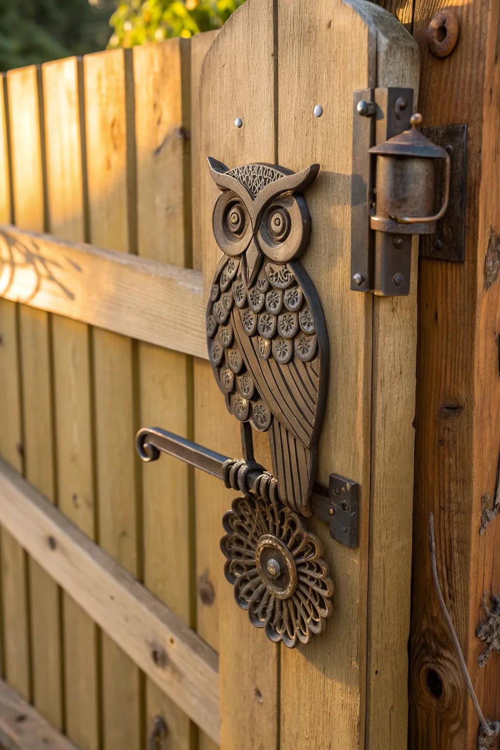 Unlock charm and conversation with this enchanting owl gate latch.