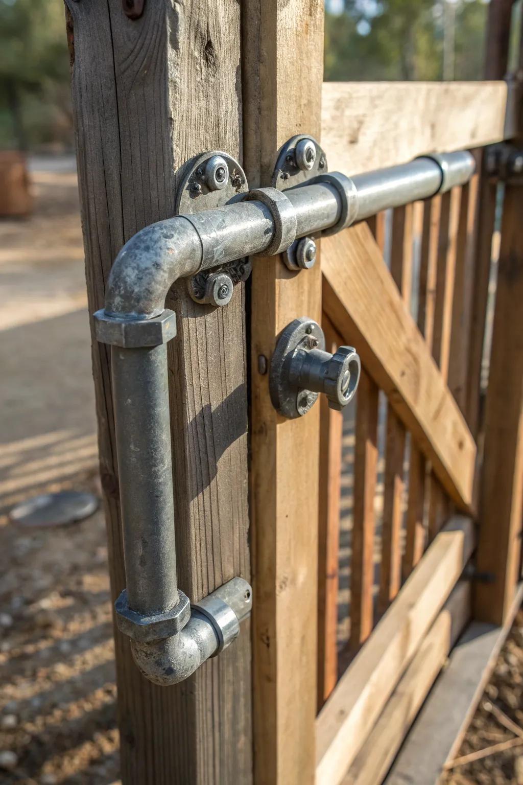 Elevate your gate's style with industrial pipe pulls for a rugged, handcrafted touch.