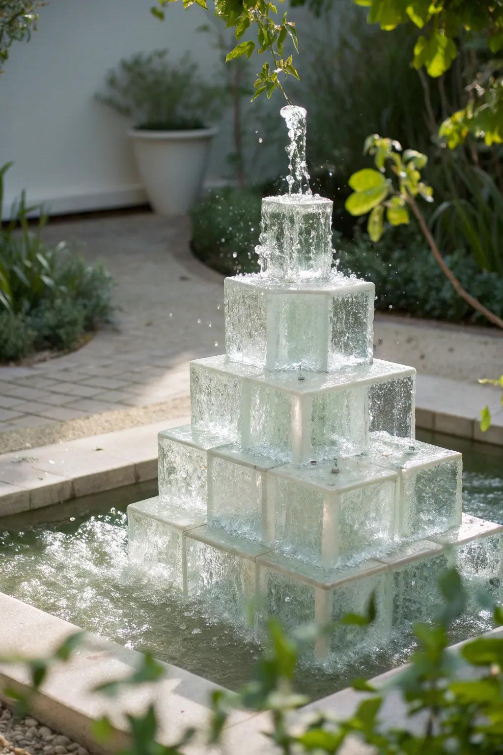 Transform your garden into a serene oasis with a stunning glass block water feature.