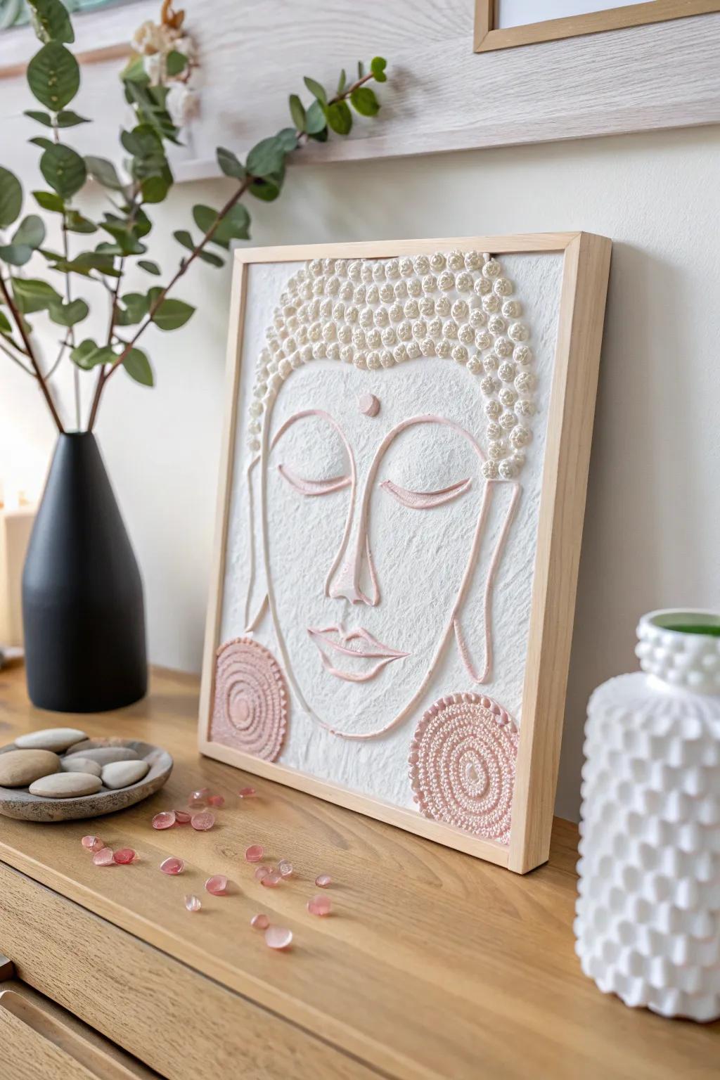 Discover the art of glue gun painting with this textured abstract face, where simplicity meets creative expression.