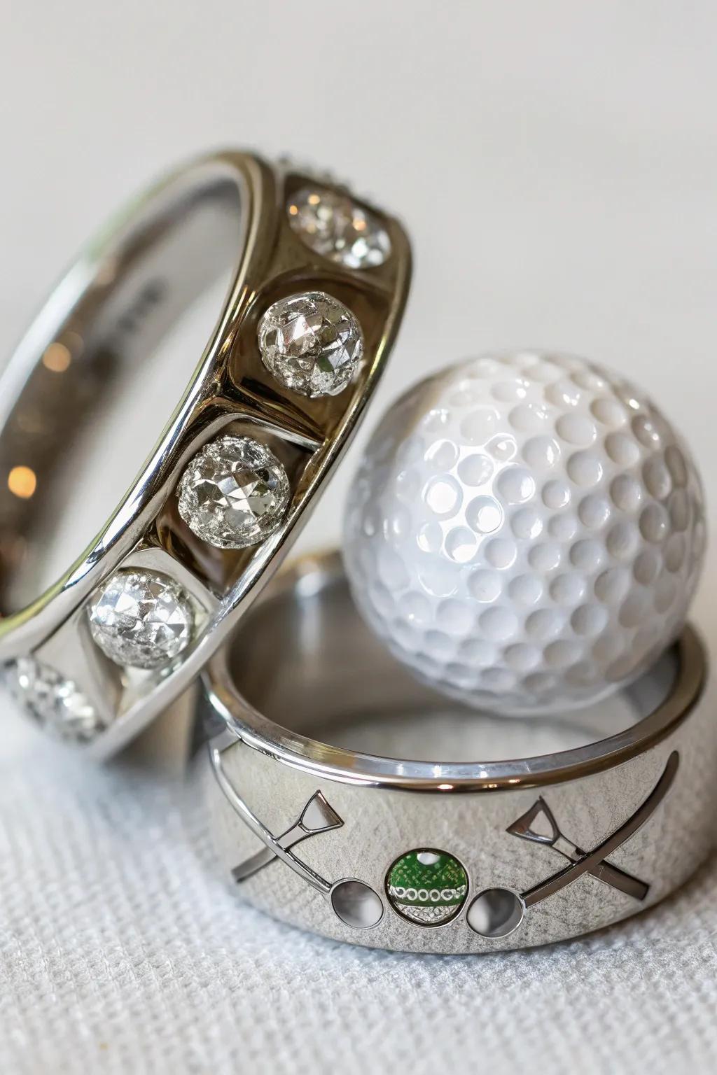 Golf-inspired wedding rings add a personal touch to your nuptials.