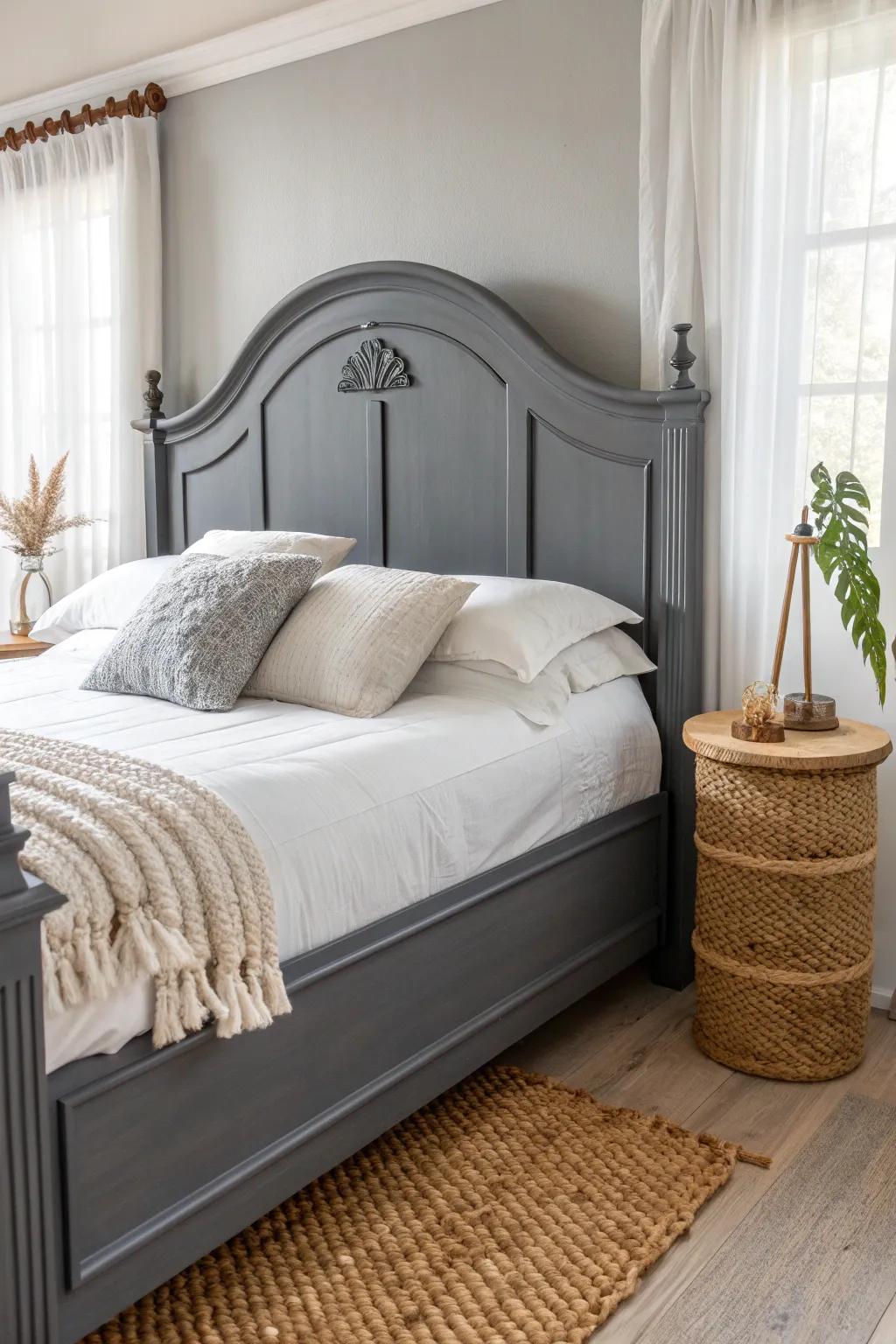 Elevate your bedroom with the timeless elegance of a gray painted headboard.