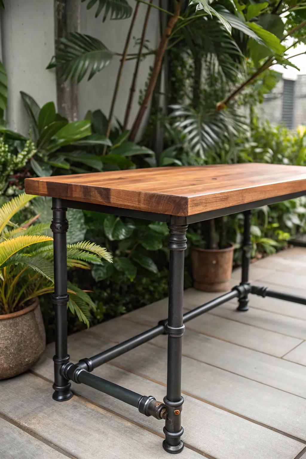 Elevate your greenhouse with a sleek industrial pipe frame table that blends urban style with natural elegance.