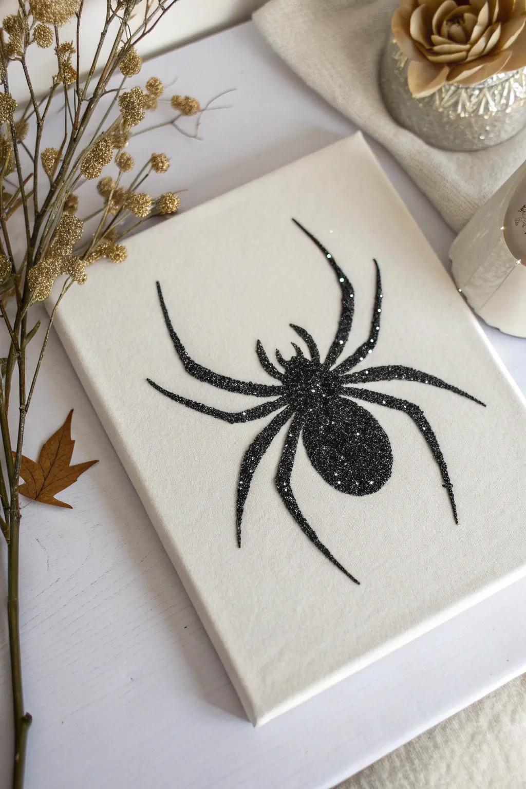Add a touch of sparkle to your Halloween decor with this stunning glittering spider silhouette. Perfect for a minimalist yet enchanting vibe!
