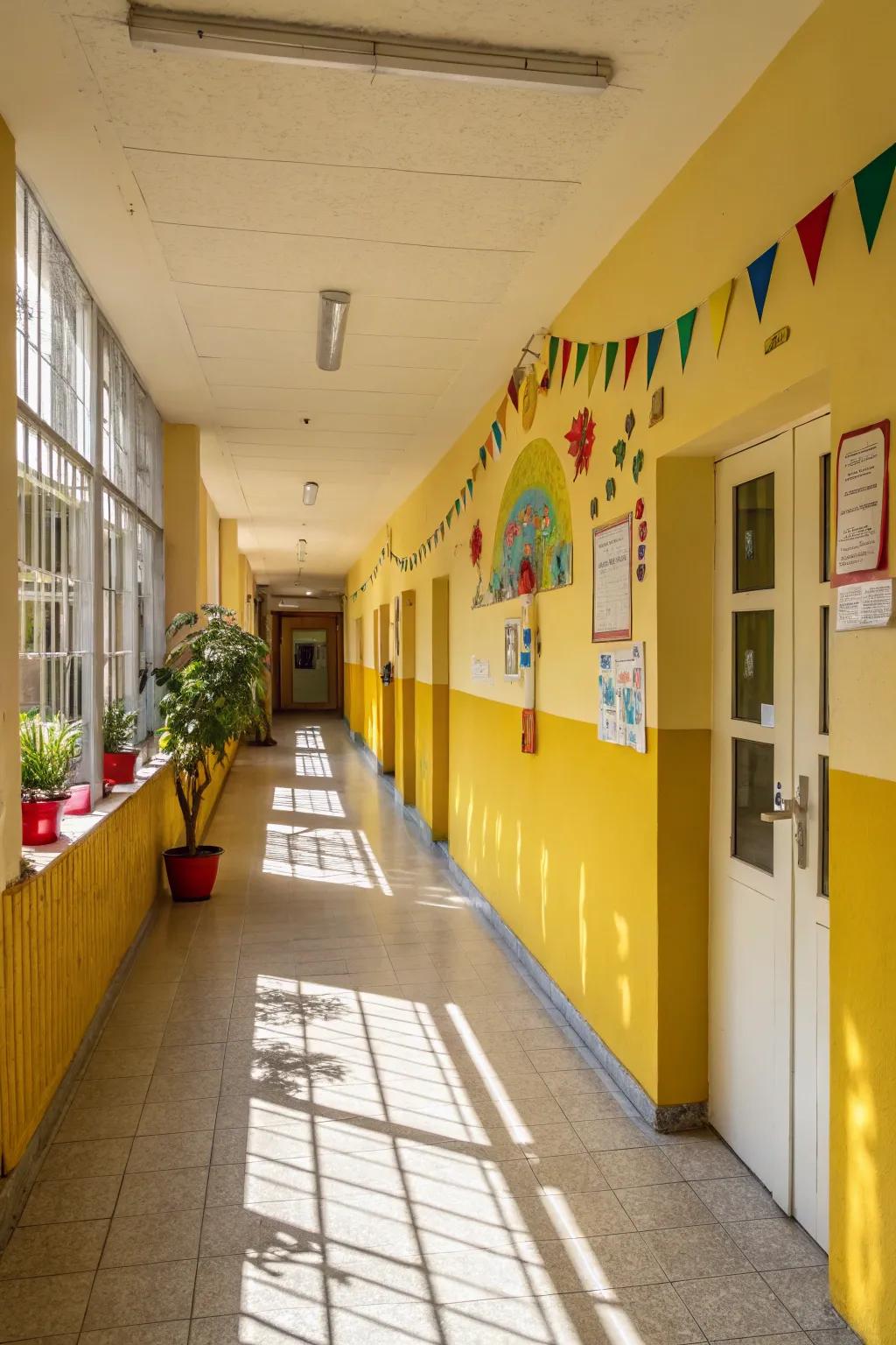 Yellow walls can brighten and energize any hallway.