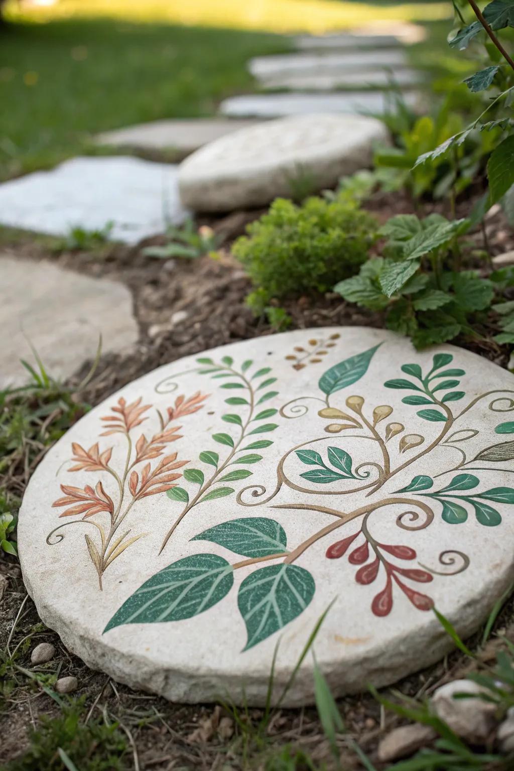 Embrace nature's artistry with these elegantly painted stepping stones.
