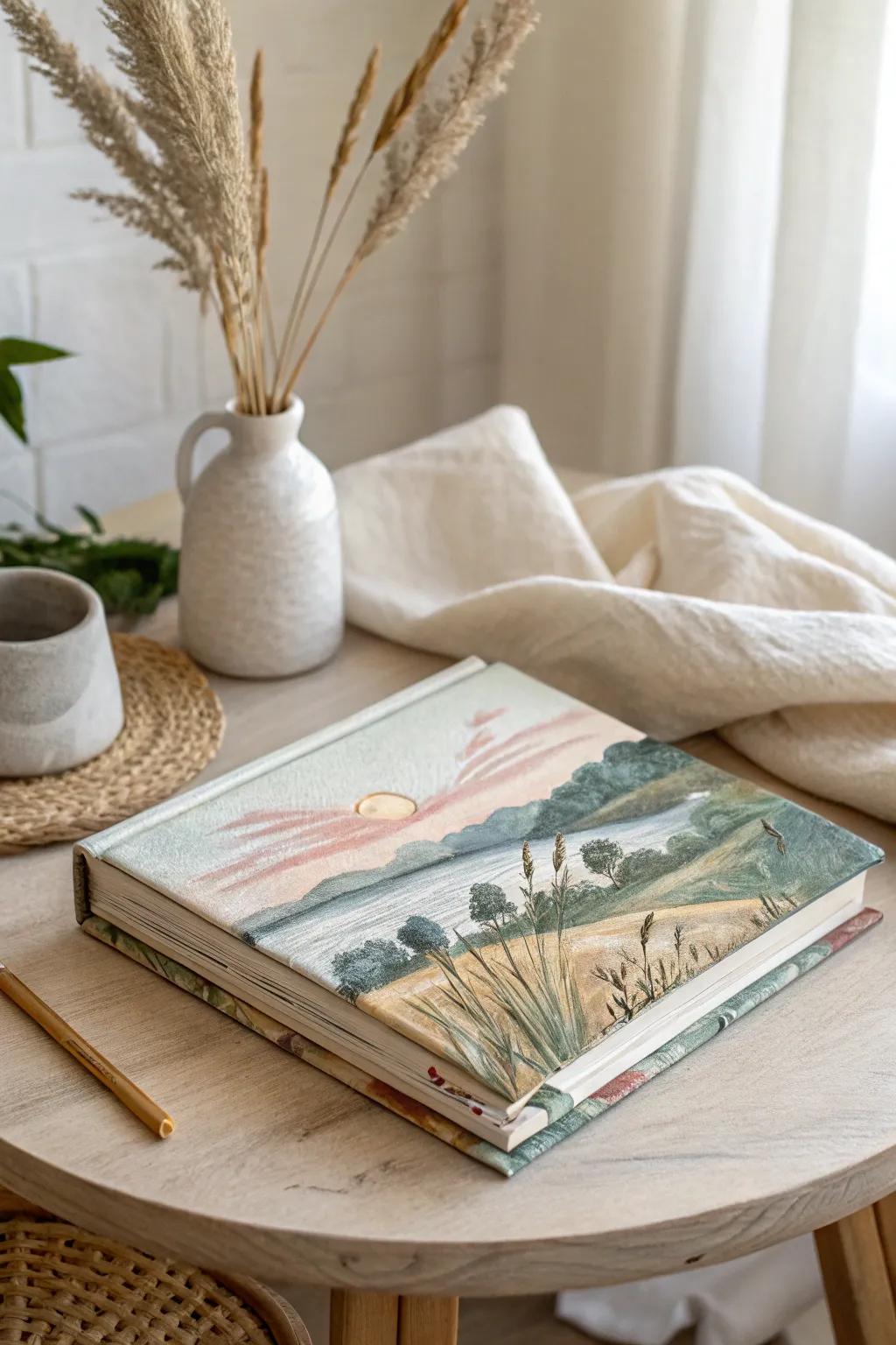 Embrace simplicity and natural beauty with a hand-painted book cover as your daily inspiration.