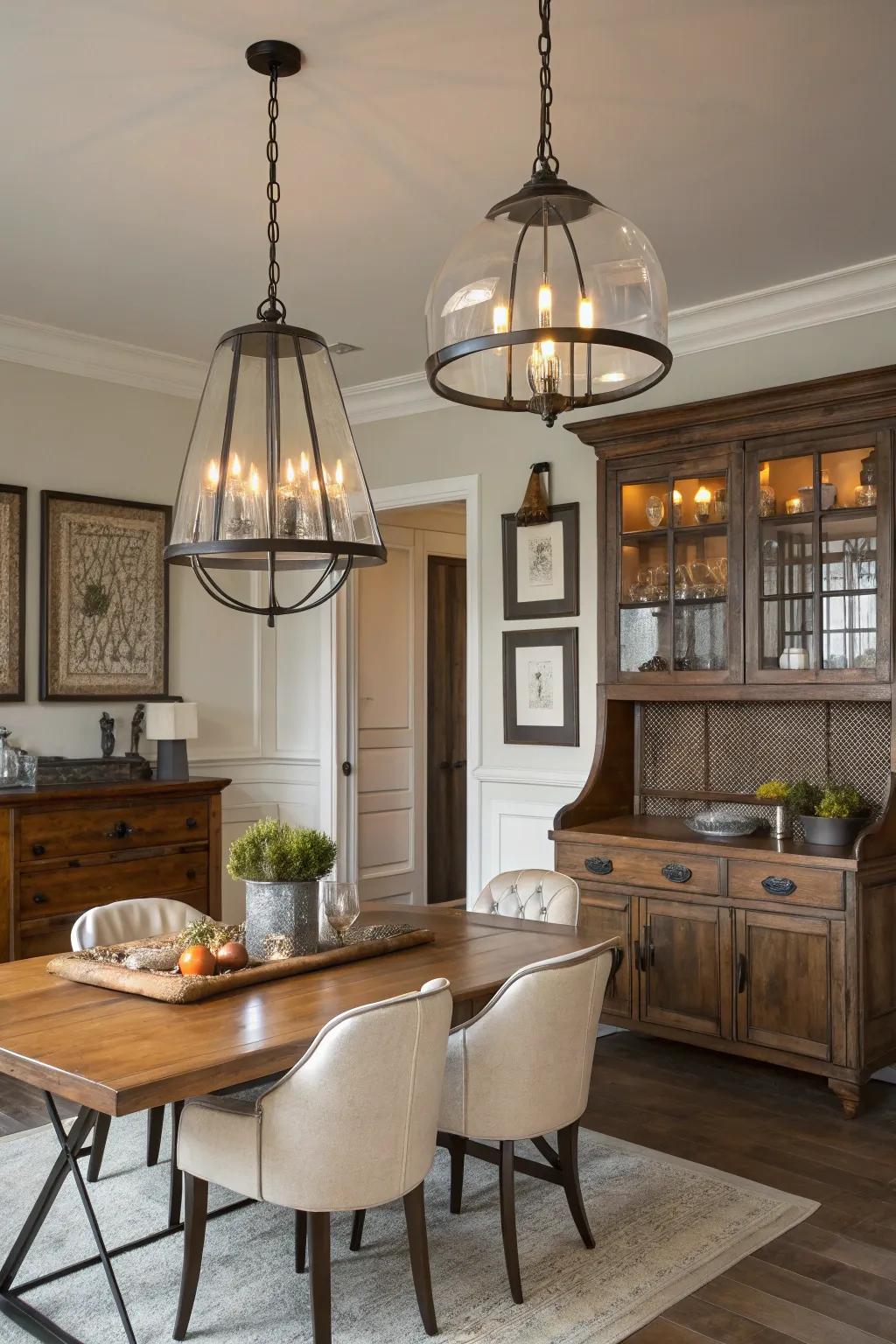 Transitional lights balance classic and modern styles.