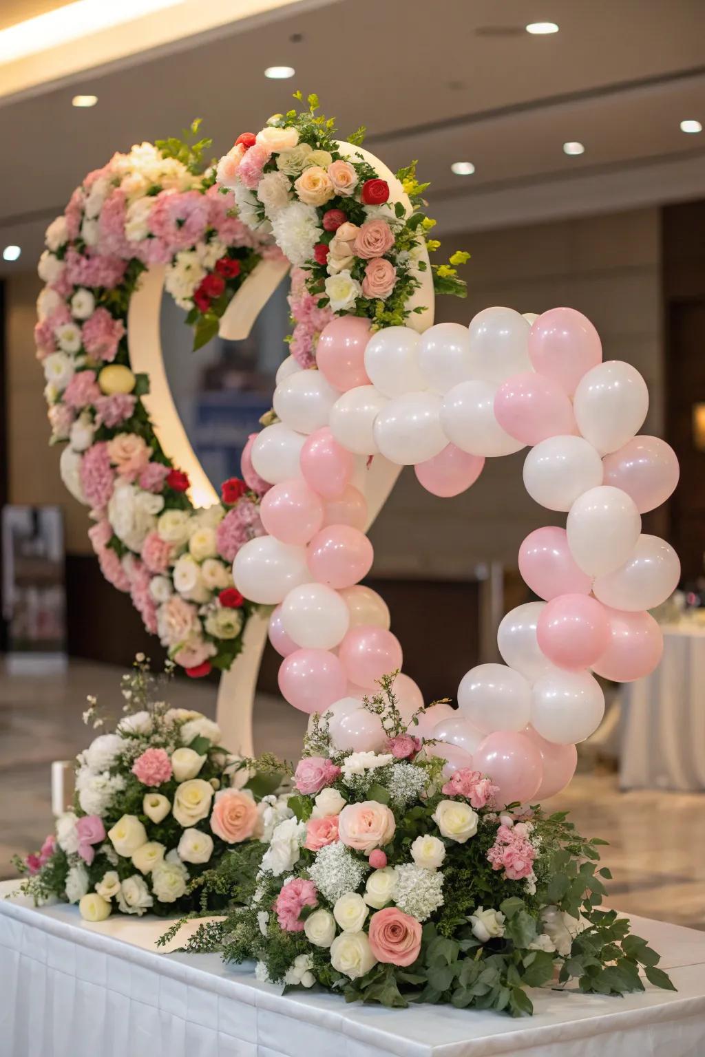 Heart balloons paired with enchanting floral accents.