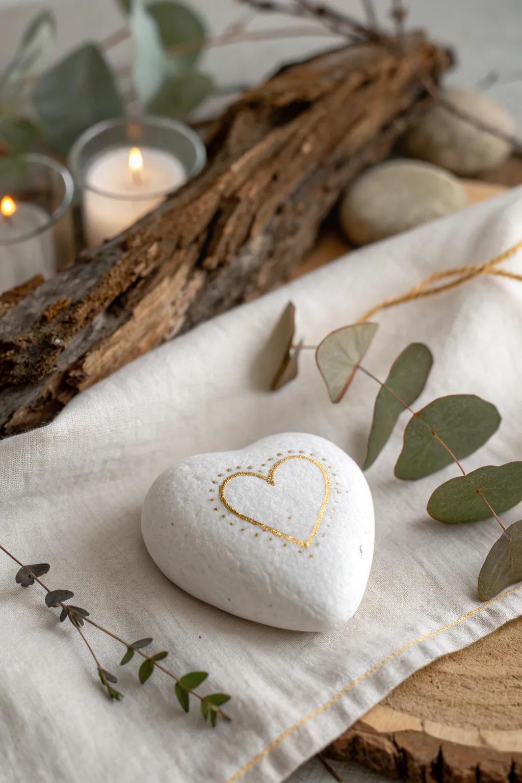 Elevate your heart rock painting with a touch of metallic magic.