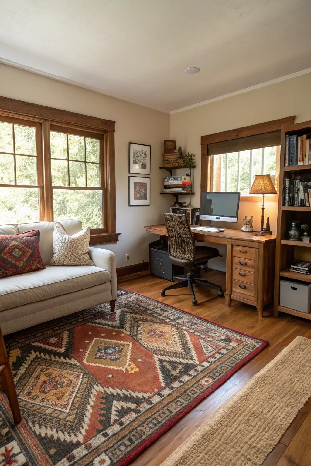 Rugs add softness and a cozy touch to your office space.