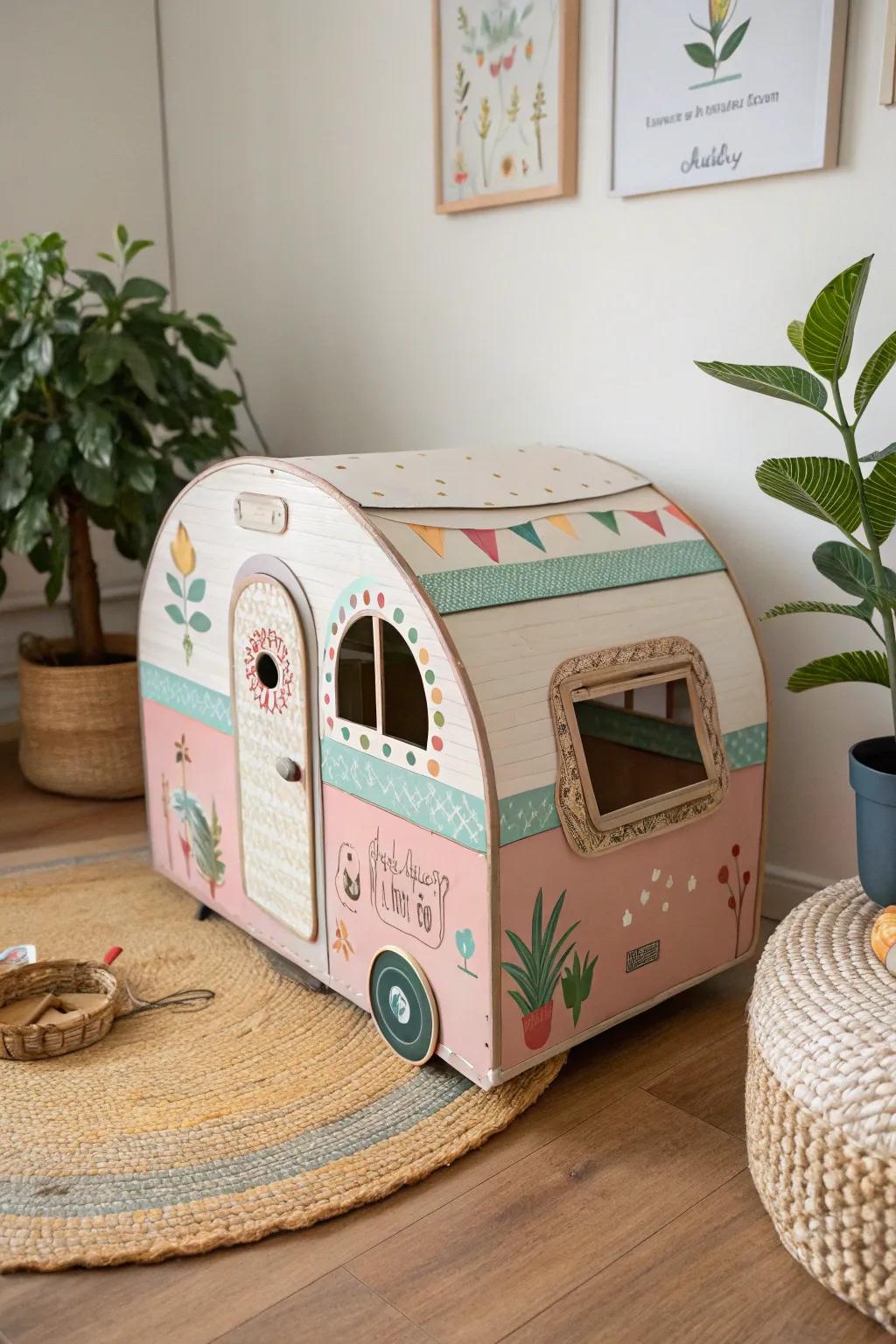 Whisk your feline friend away to a retro escape with this charming vintage camper cat house!