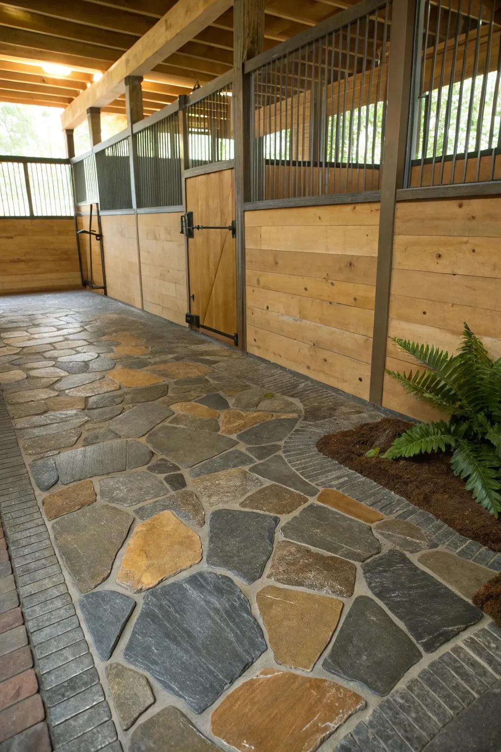 Transform your horse stall with luxurious natural stone flooring for beauty and practicality.