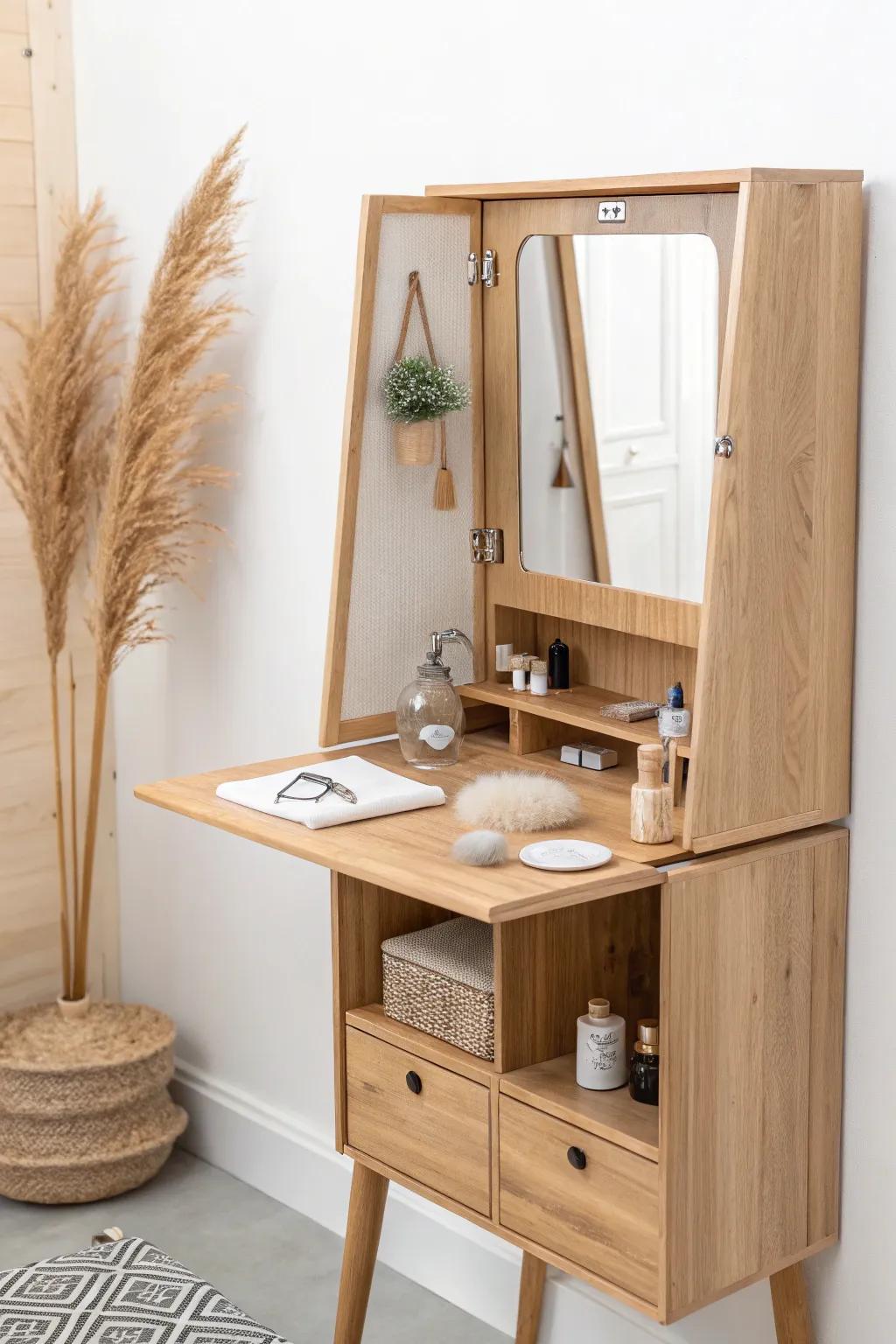 Transform your nook into a stylish haven with this DIY fold-out vanity. Compact, chic, and oh-so-functional!