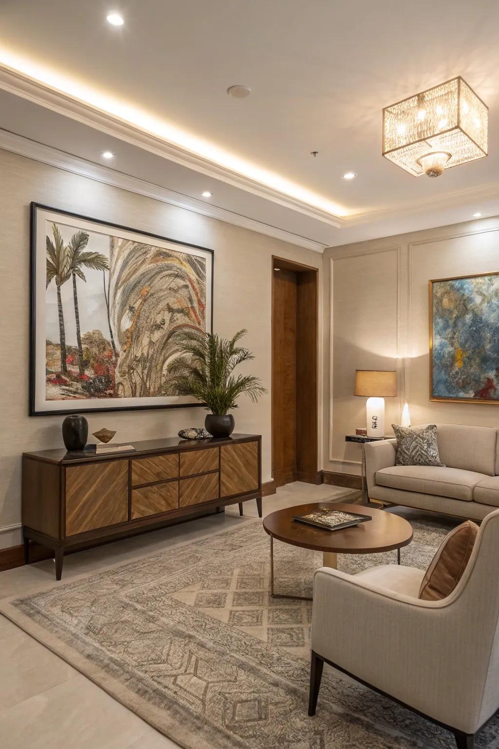 Room elevated with a stunning piece of statement art.
