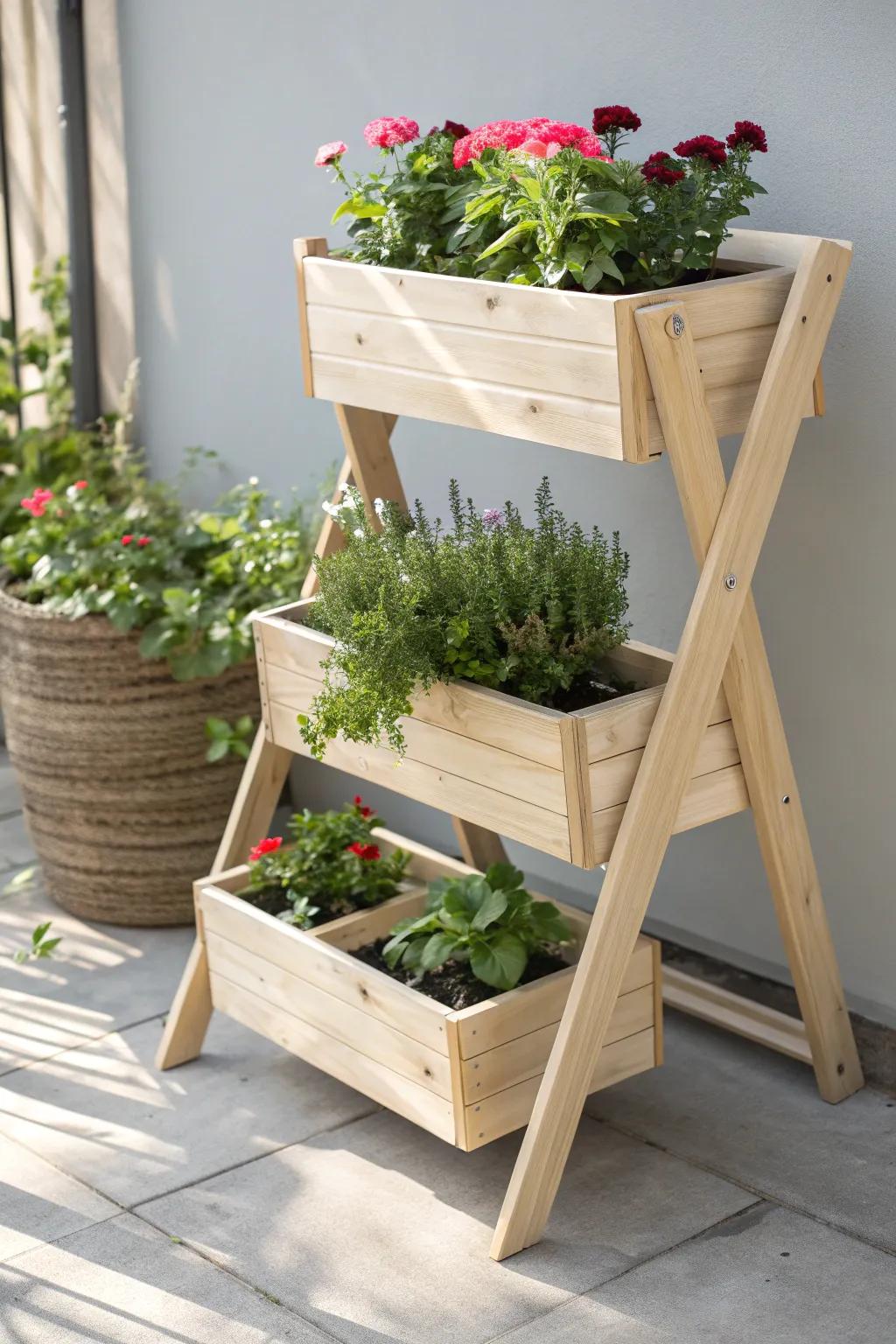 Elevate your garden space with a chic double deck planter – where simplicity meets natural elegance.