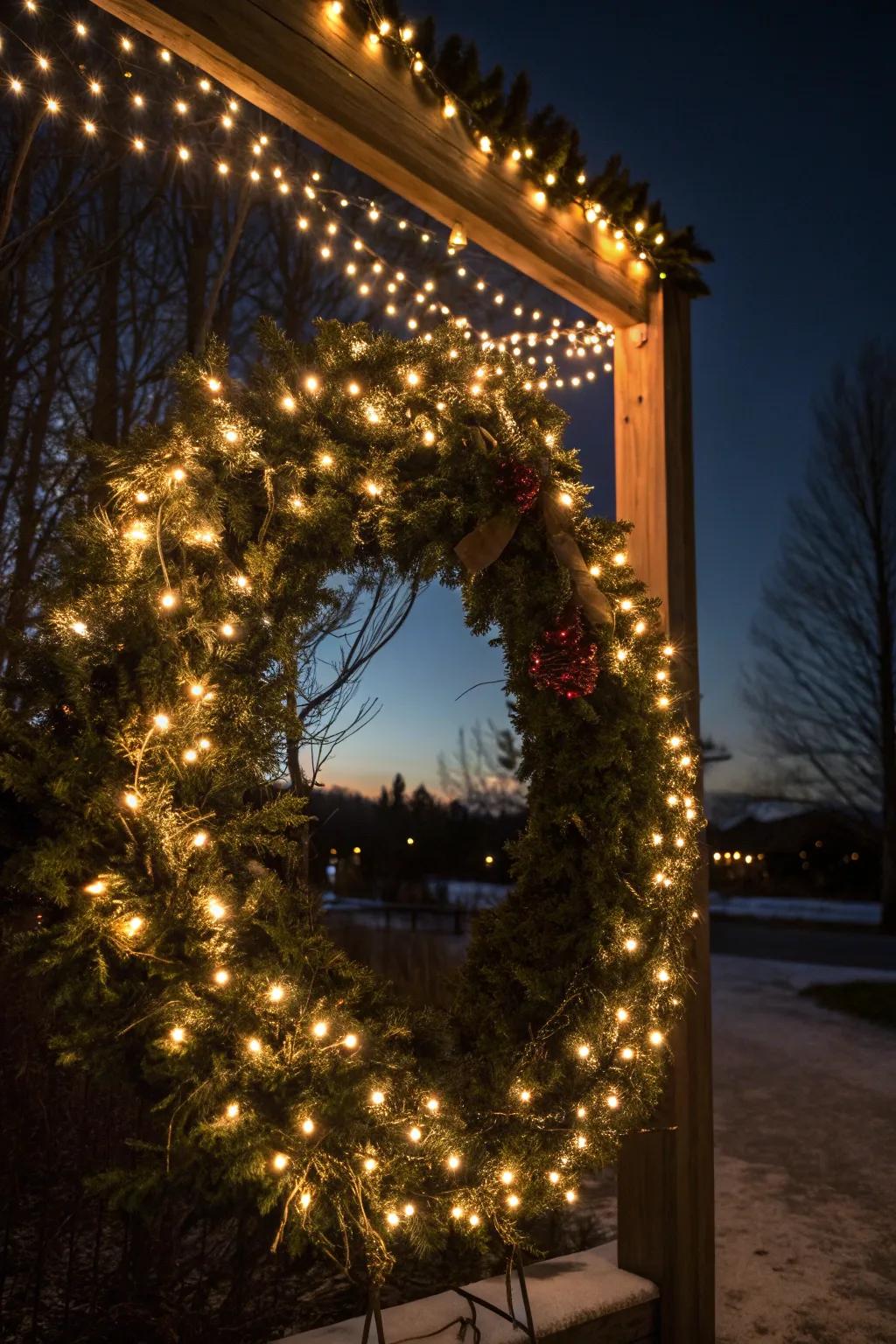 Make your wreath shine with a surrounding frame of lights.