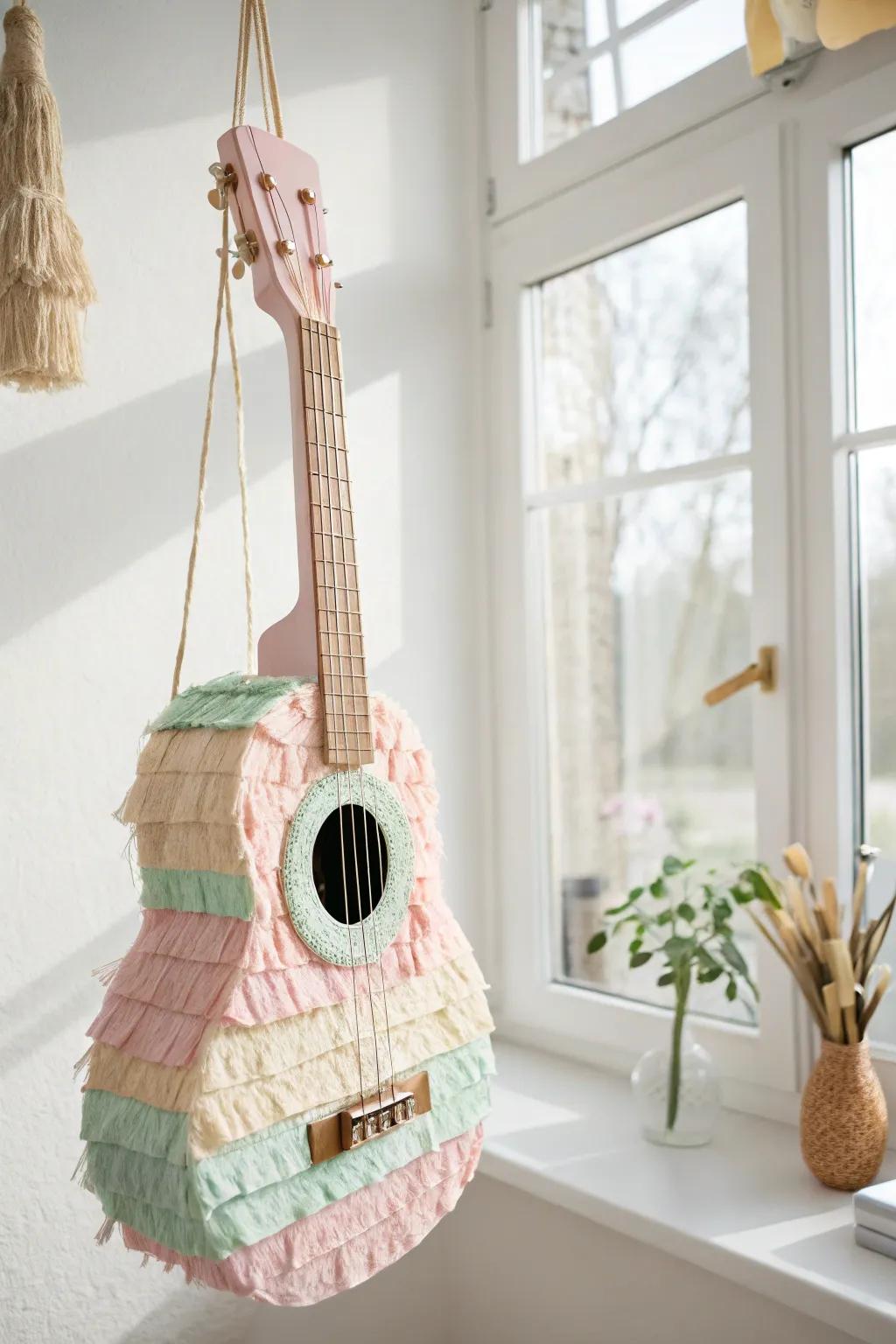 Strum the strings of creativity with this boho-chic guitar pinata—perfect for your next minimalist music-themed gathering!