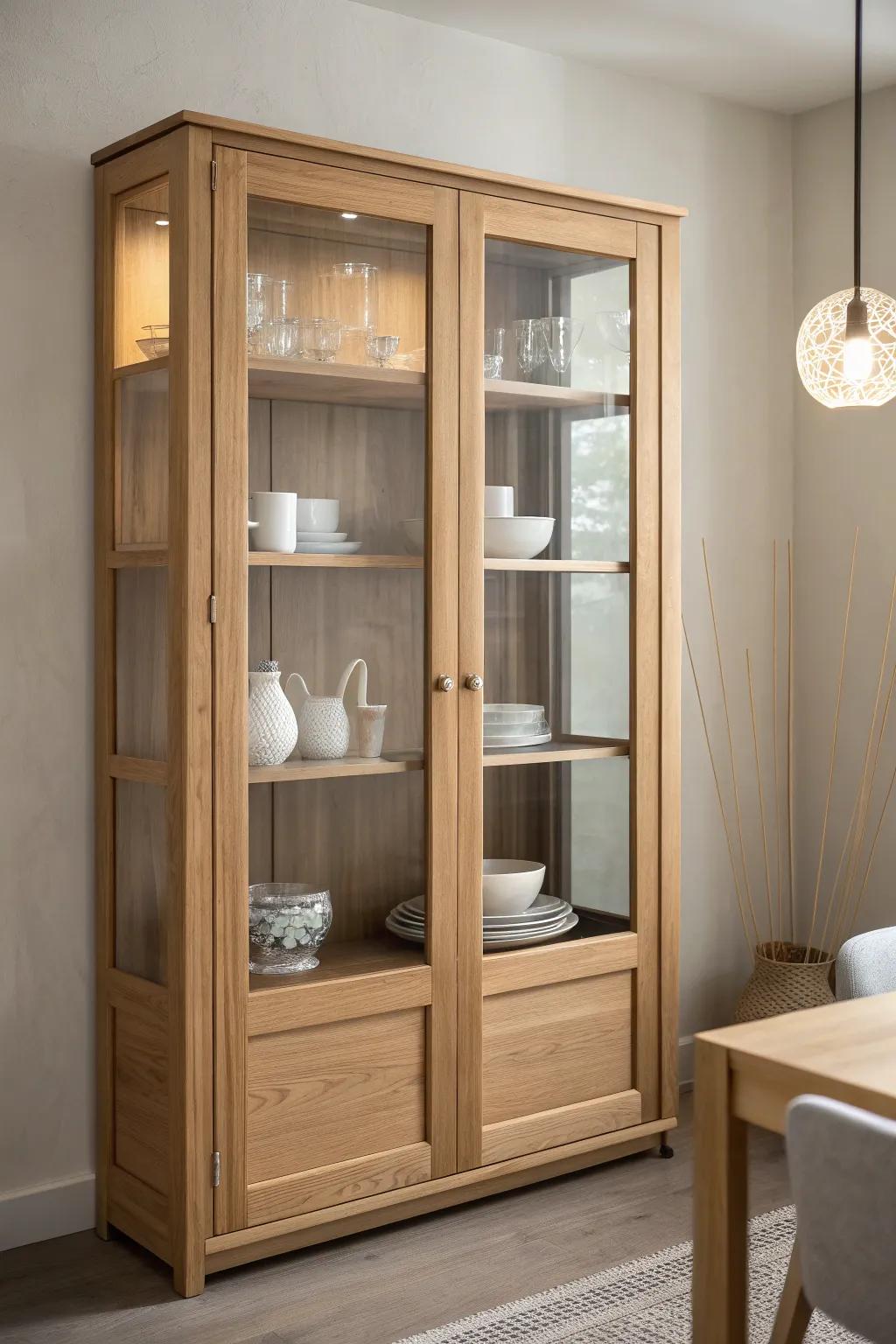 Elegant simplicity: Transform your space with modern glass doors for a chic display. #ScandinavianStyle #BohoMinimalism