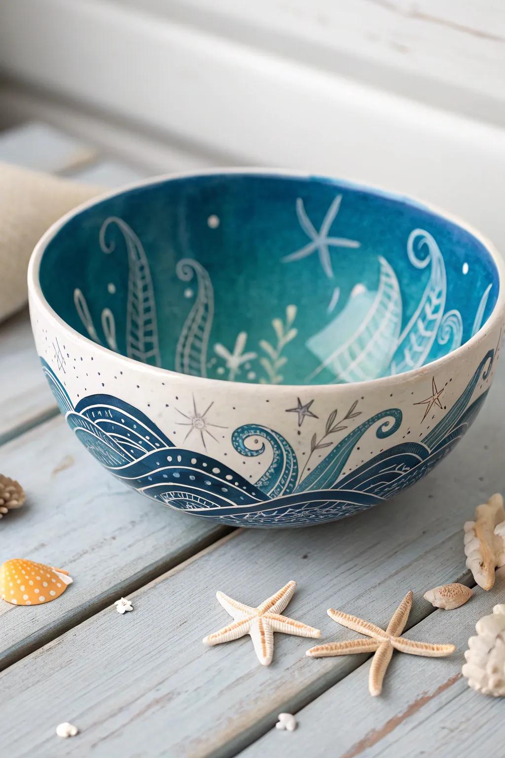 Dive into serenity with this ocean-inspired ice cream bowl, where craftsmanship meets coastal charm.