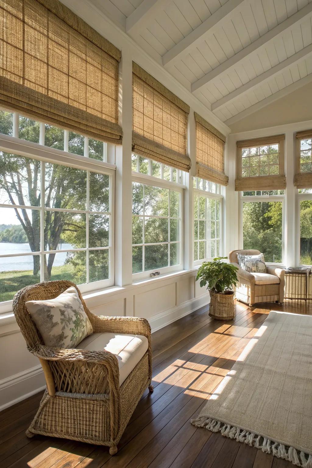 Woven shades bring a natural, textured feel.