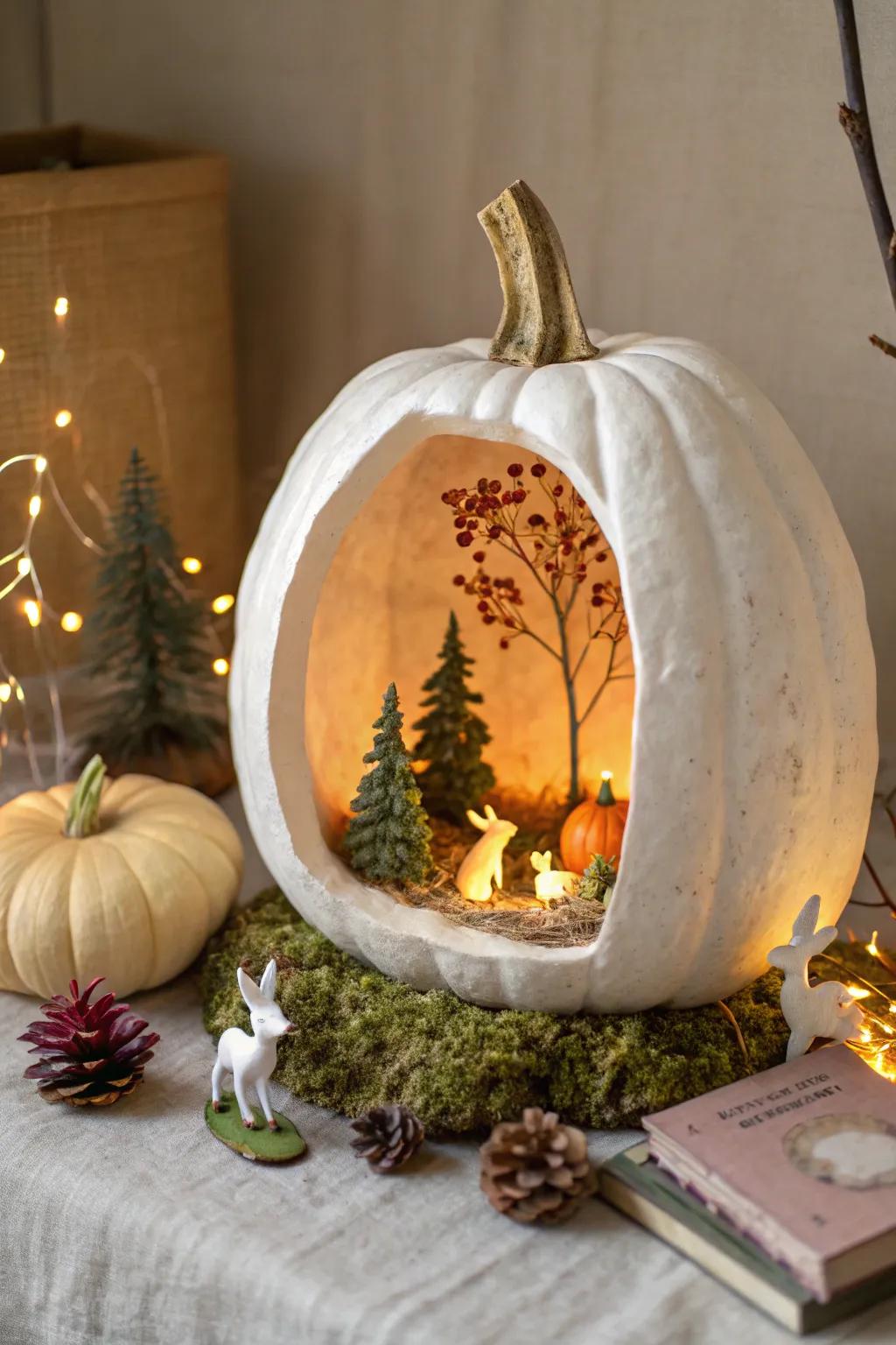 Discover the magic inside with this charming Pumpkin Diorama – a tiny world that brings joy and wonder!