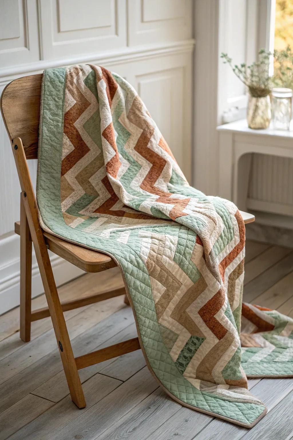 Embrace the energy of Zigzag Zest with a quilt that brings dynamic charm to your space.