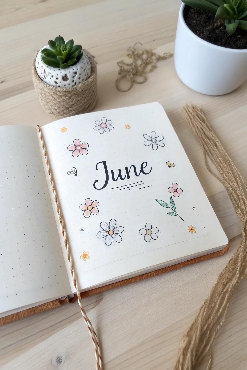 Embrace the art of simplicity with a minimalist June bullet journal cover that speaks volumes in monochrome elegance. #MinimalistMagic #BulletJournal