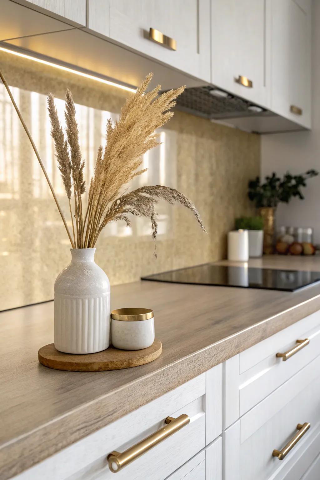 Elevate your kitchen's elegance with a touch of metallic magic—where Scandinavian simplicity meets boho charm.