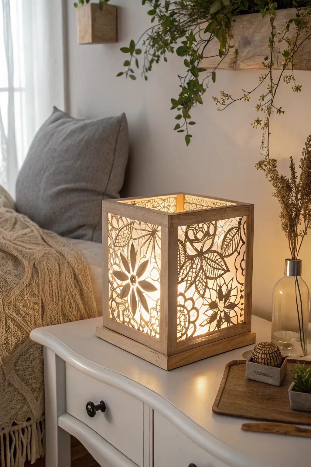 Illuminate your space with the cozy elegance of a laser-cut wooden lightbox.