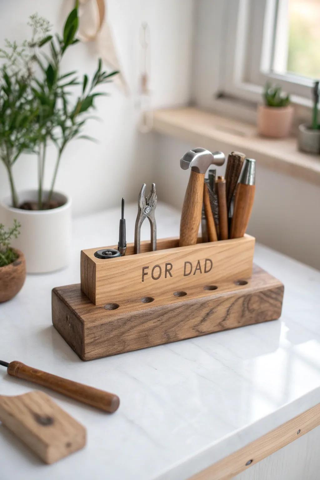 Crafted with love: A personalized tool holder that brings order and elegance to Dad's workshop.