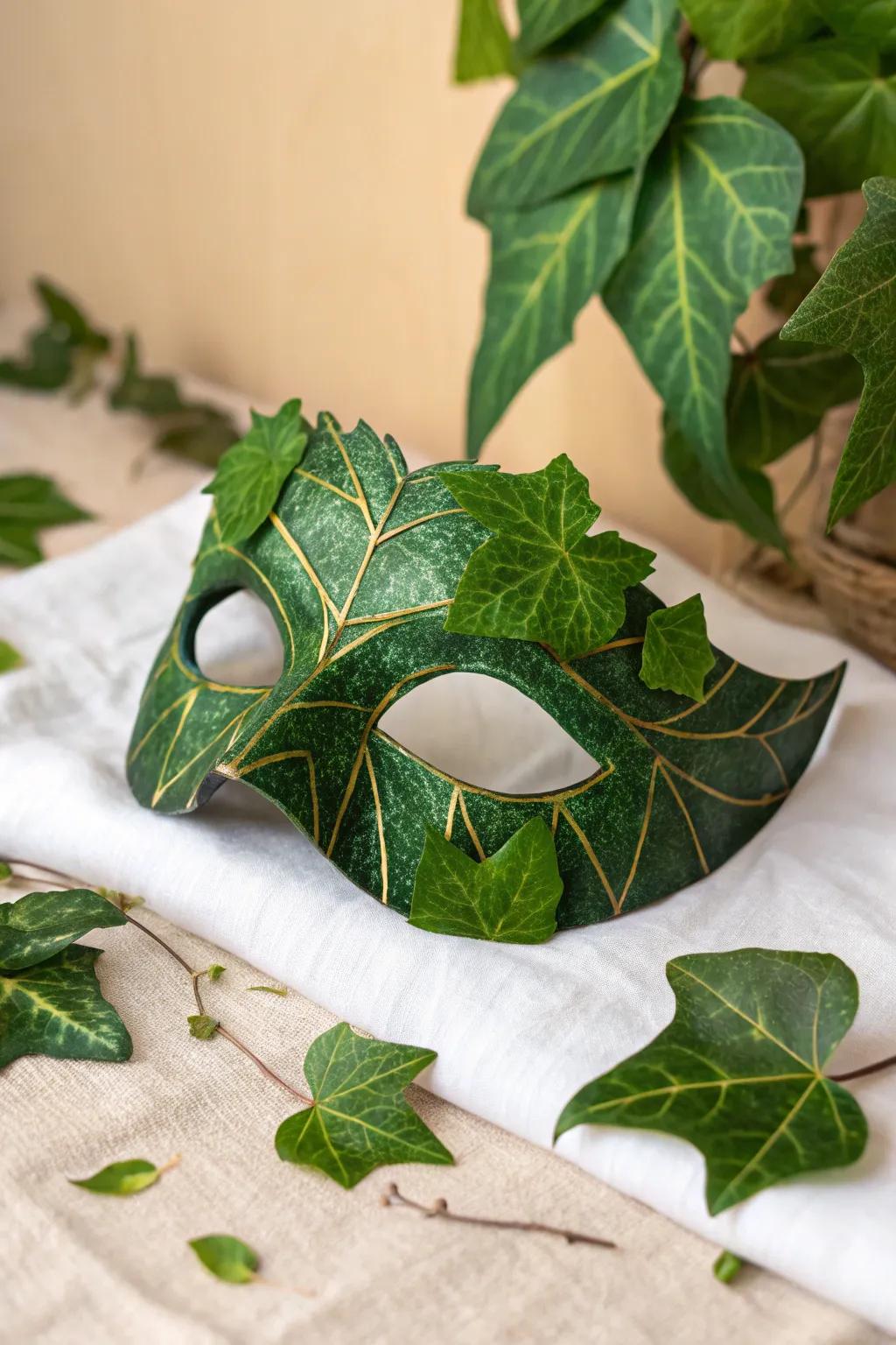 Embrace nature’s artistry with a DIY ivy leaf masquerade mask – a stunning blend of simplicity and elegance.