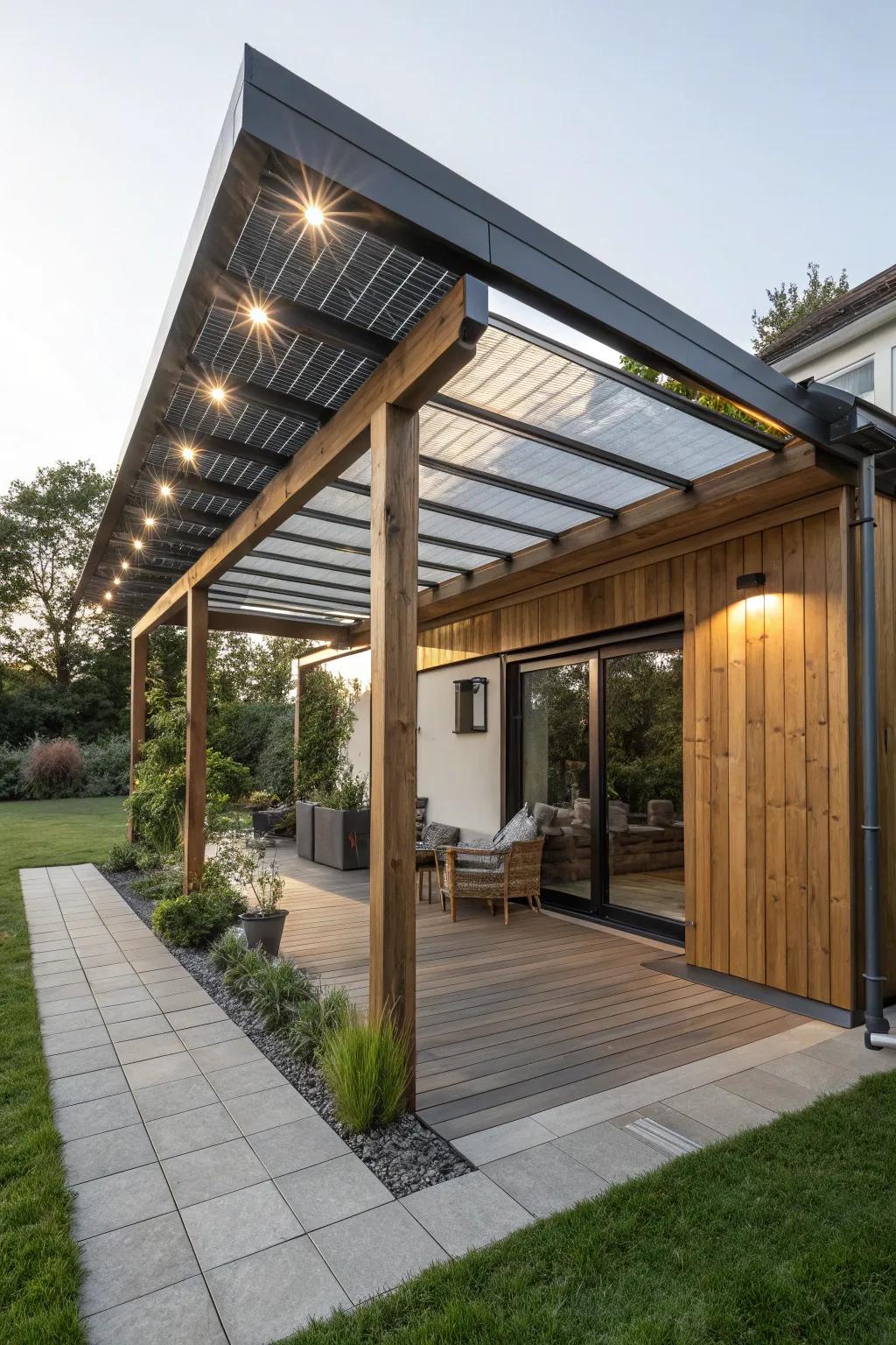Innovative design meets sustainability: Elevate your outdoor space with a solar-integrated lean-to.