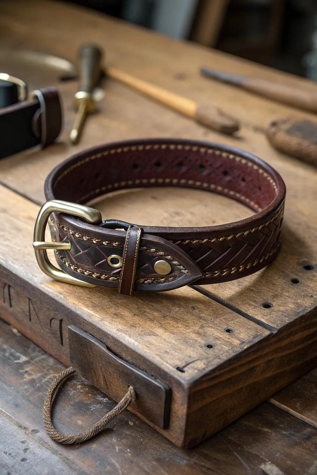 Elevate your pet's style with a bespoke leather collar, showcasing your craftsmanship.
