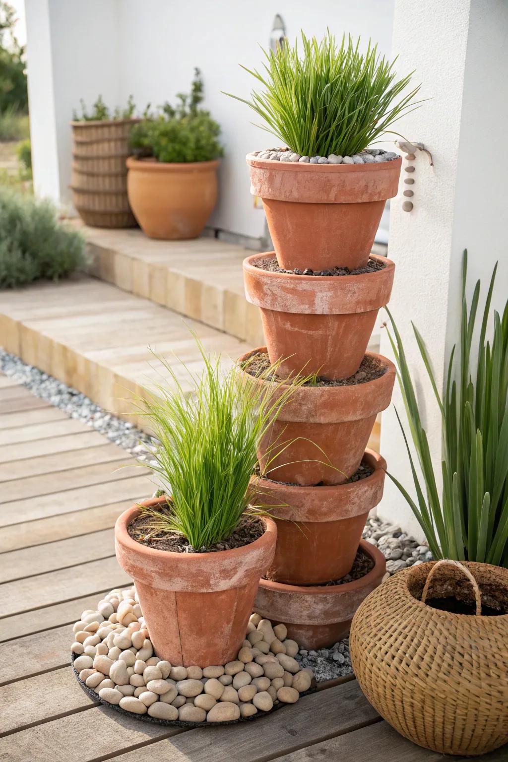 Elevate your garden with Terracotta Towers: a minimalist's dream with a Boho twist.