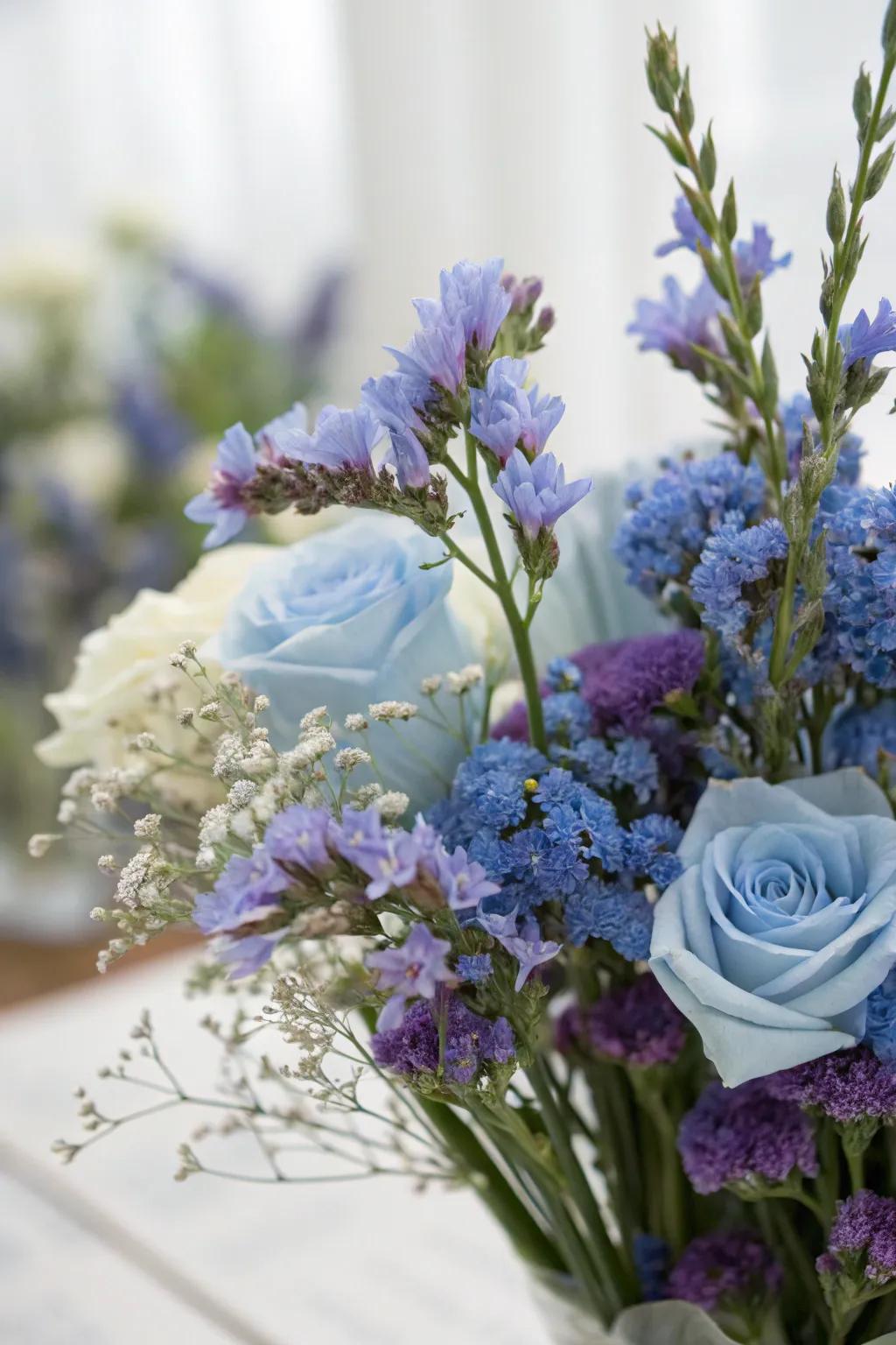 Depth and texture with indigo statice.