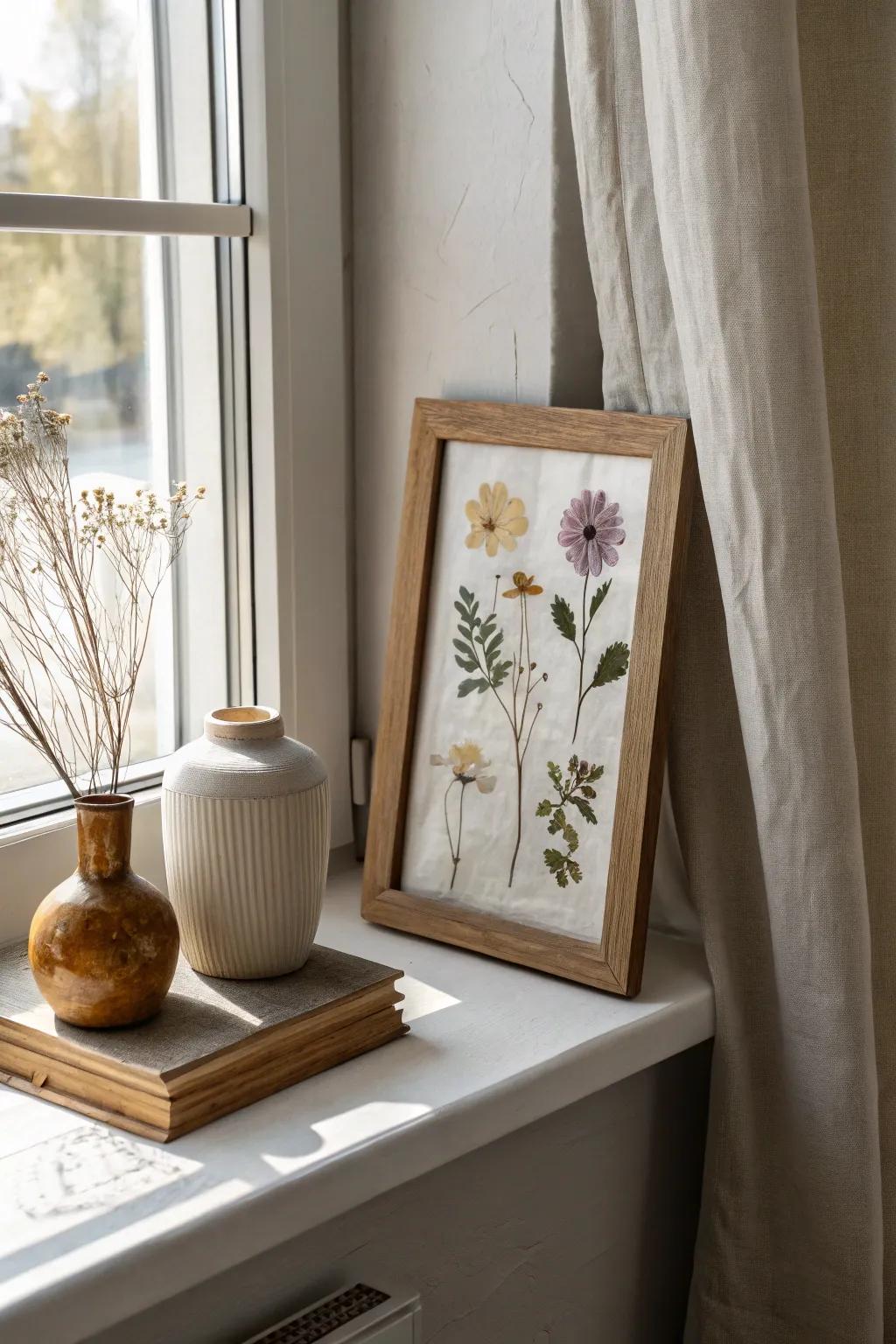 Embrace the beauty of nature indoors with elegant pressed flower art, perfect for a serene and stylish home.