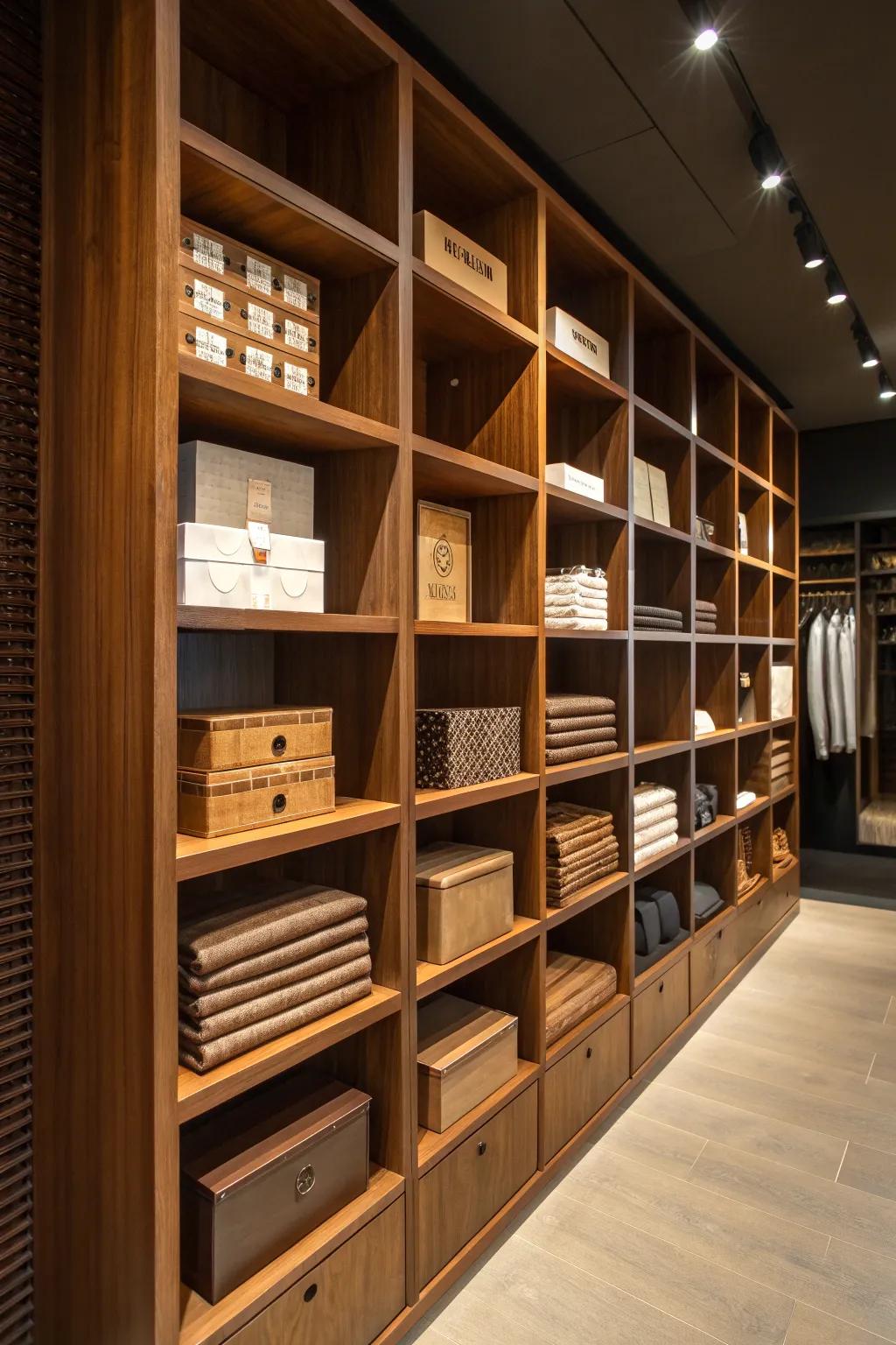 Elevate your workspace with these expertly crafted shelves with cubbies – the perfect blend of style and organization!