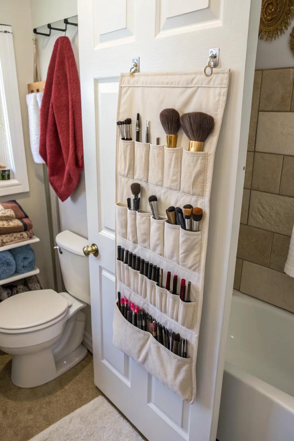 Shoe organizers offer an efficient use of vertical space for brush storage.