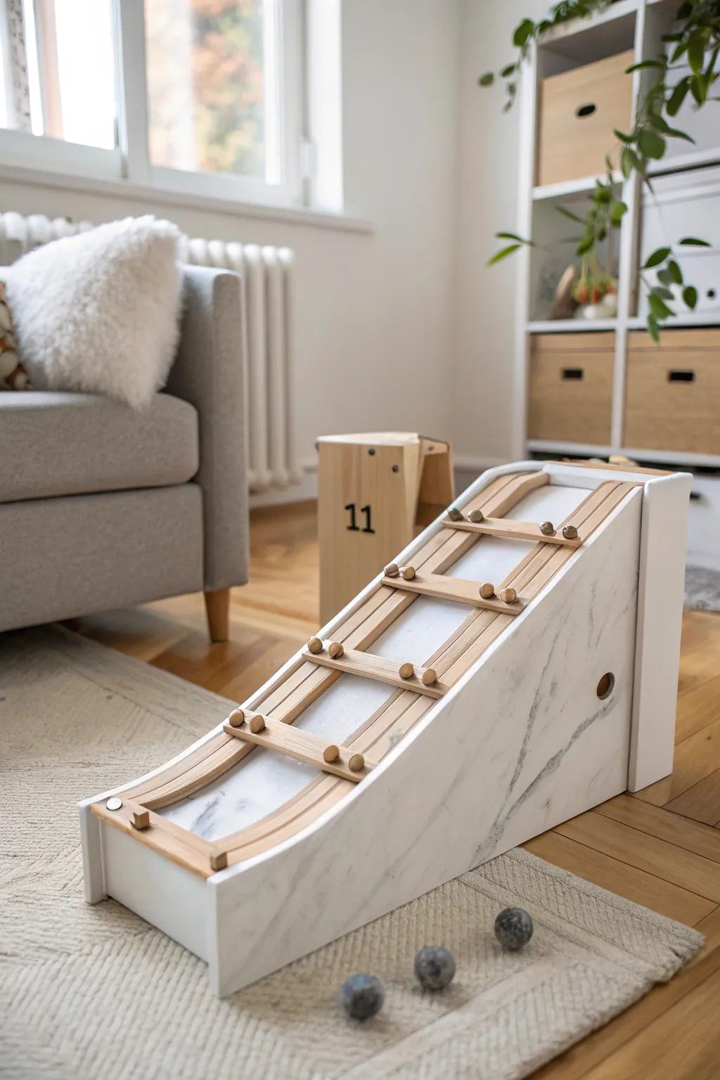 Transform your space with this chic, upcycled marble run—a perfect blend of Scandinavian minimalism and Boho charm!