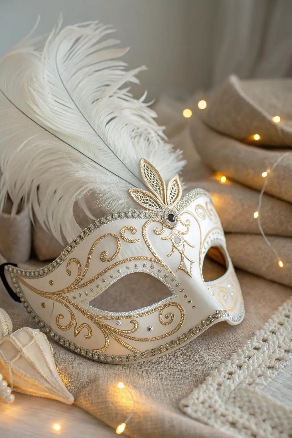 Illuminate your Mardi Gras with a minimalist mask that glows in the dark, blending Scandinavian simplicity with a Boho twist.