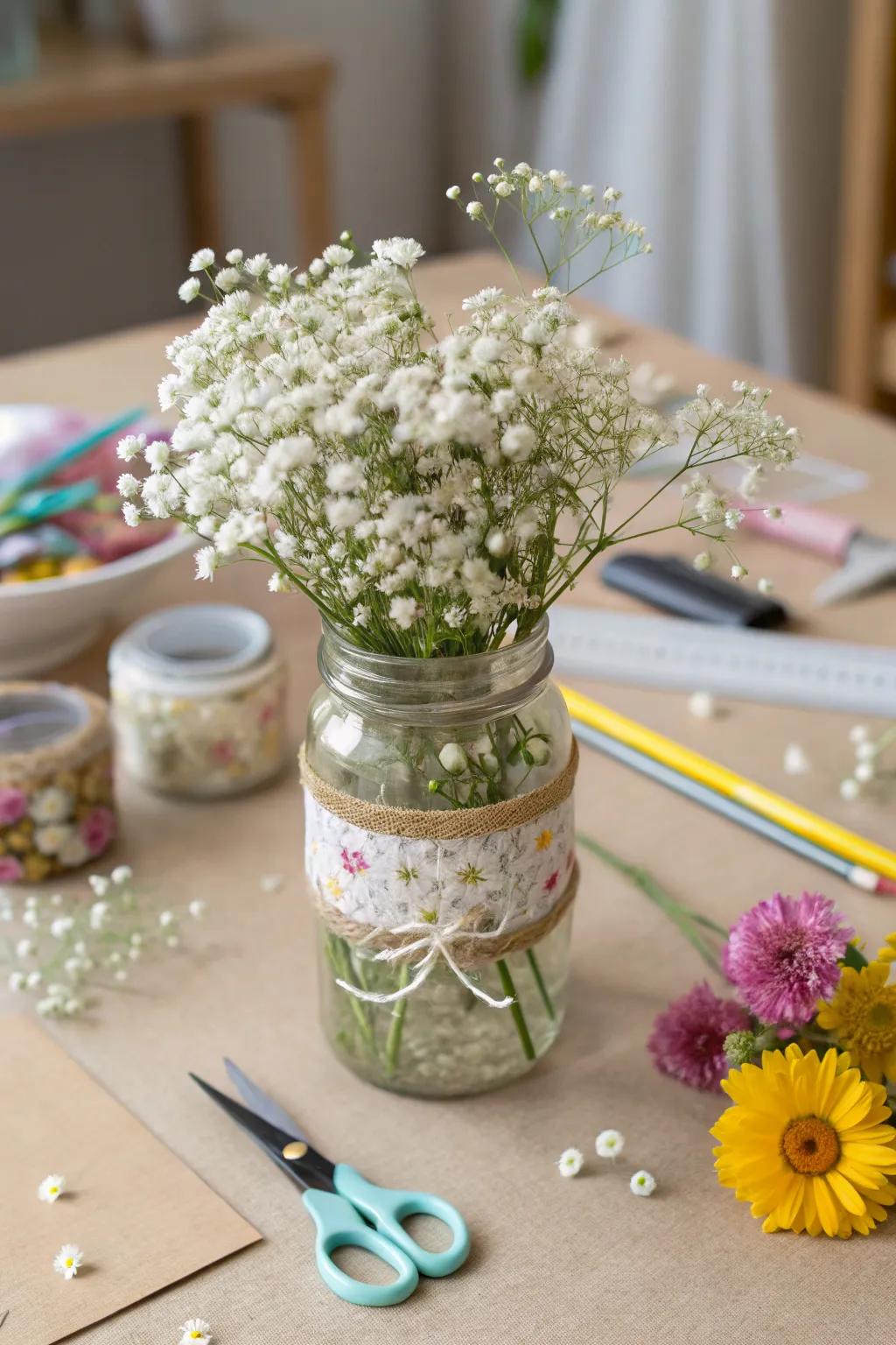 Nature-inspired beauty with pressed flower mason jars.
