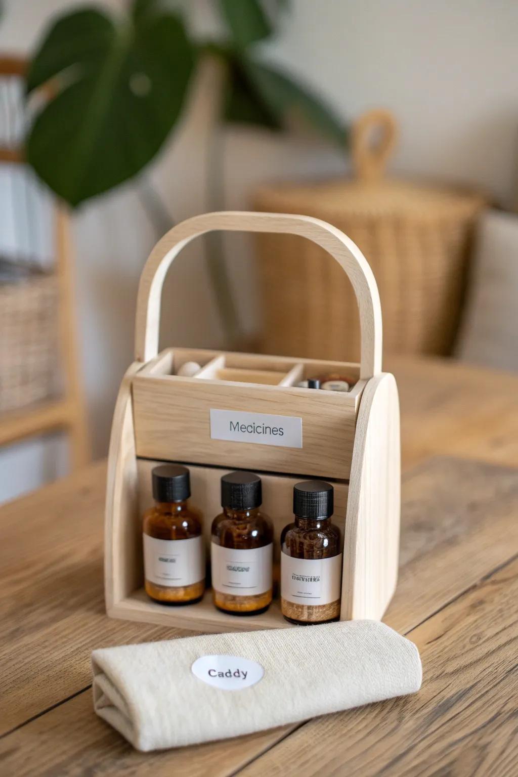 Embrace simplicity and style with this beautifully crafted portable medicine caddy, your go-to for peace of mind.