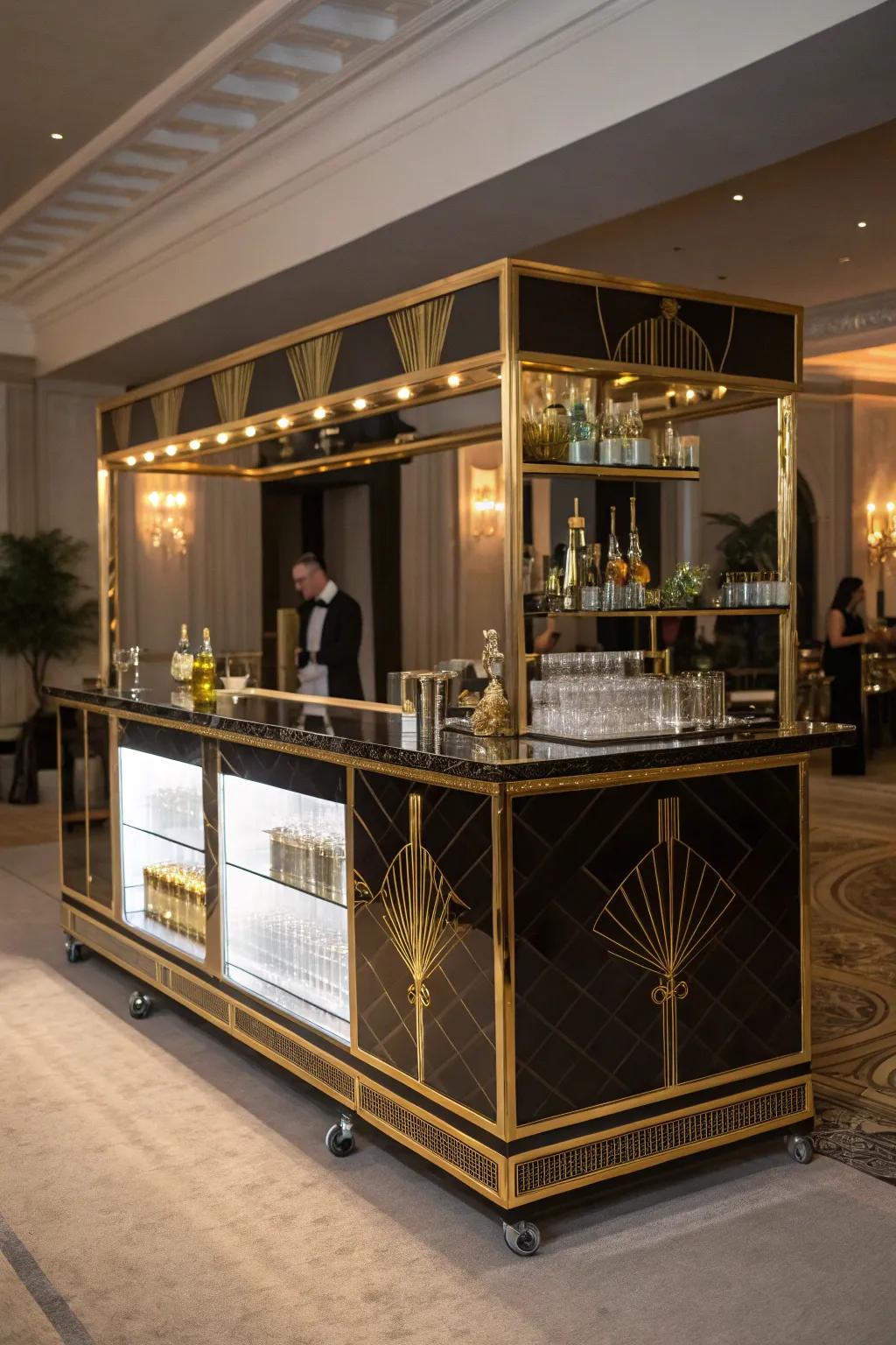 Glamorous elements bring elegance to this mobile bar.