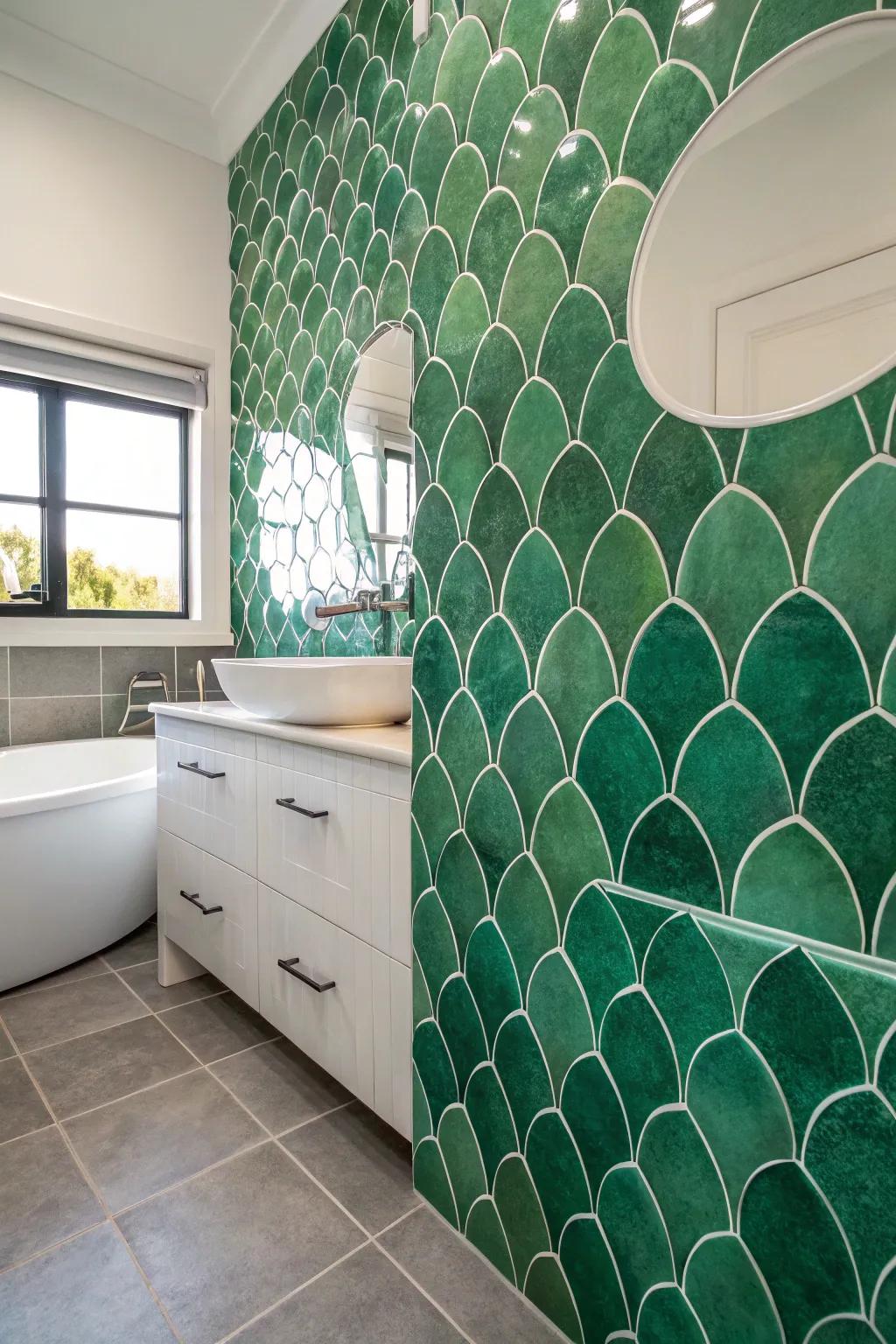 Whimsical elegance with fish scale tiles.