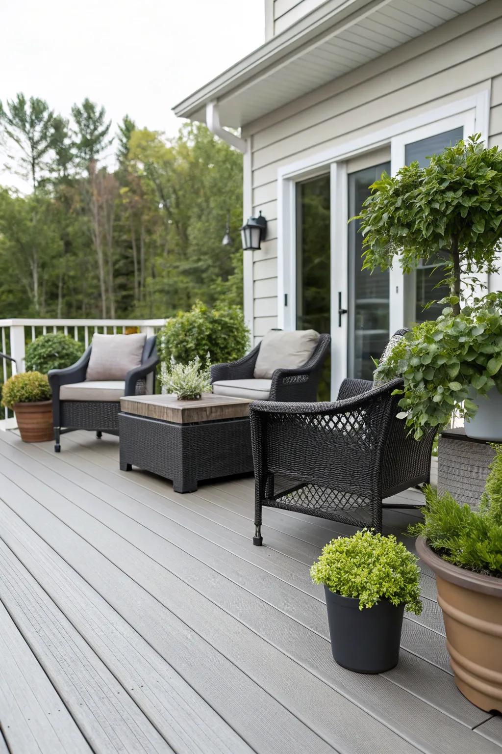 Composite decking offers style and ease for patios.