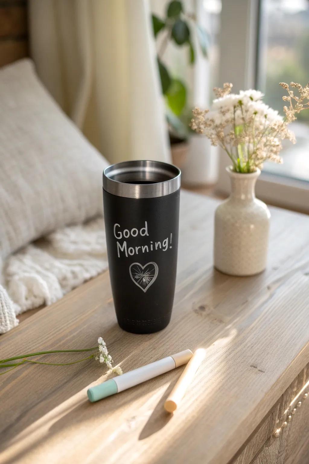 Express yourself daily with the chic and versatile chalkboard tumbler. #MinimalistBeauty