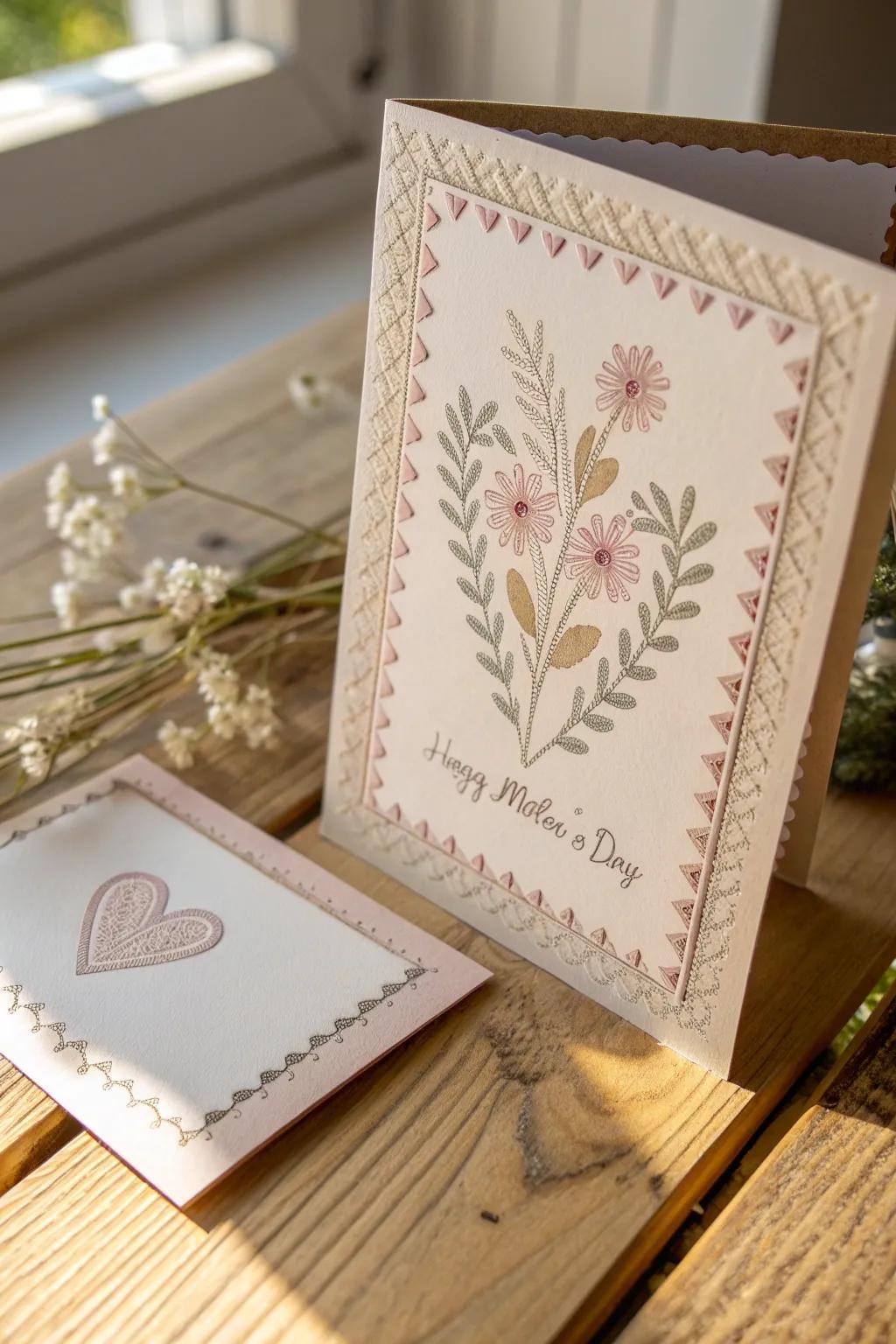 Craft a heartfelt touch this Mother's Day with a beautifully stitched card that speaks volumes in simplicity and elegance.