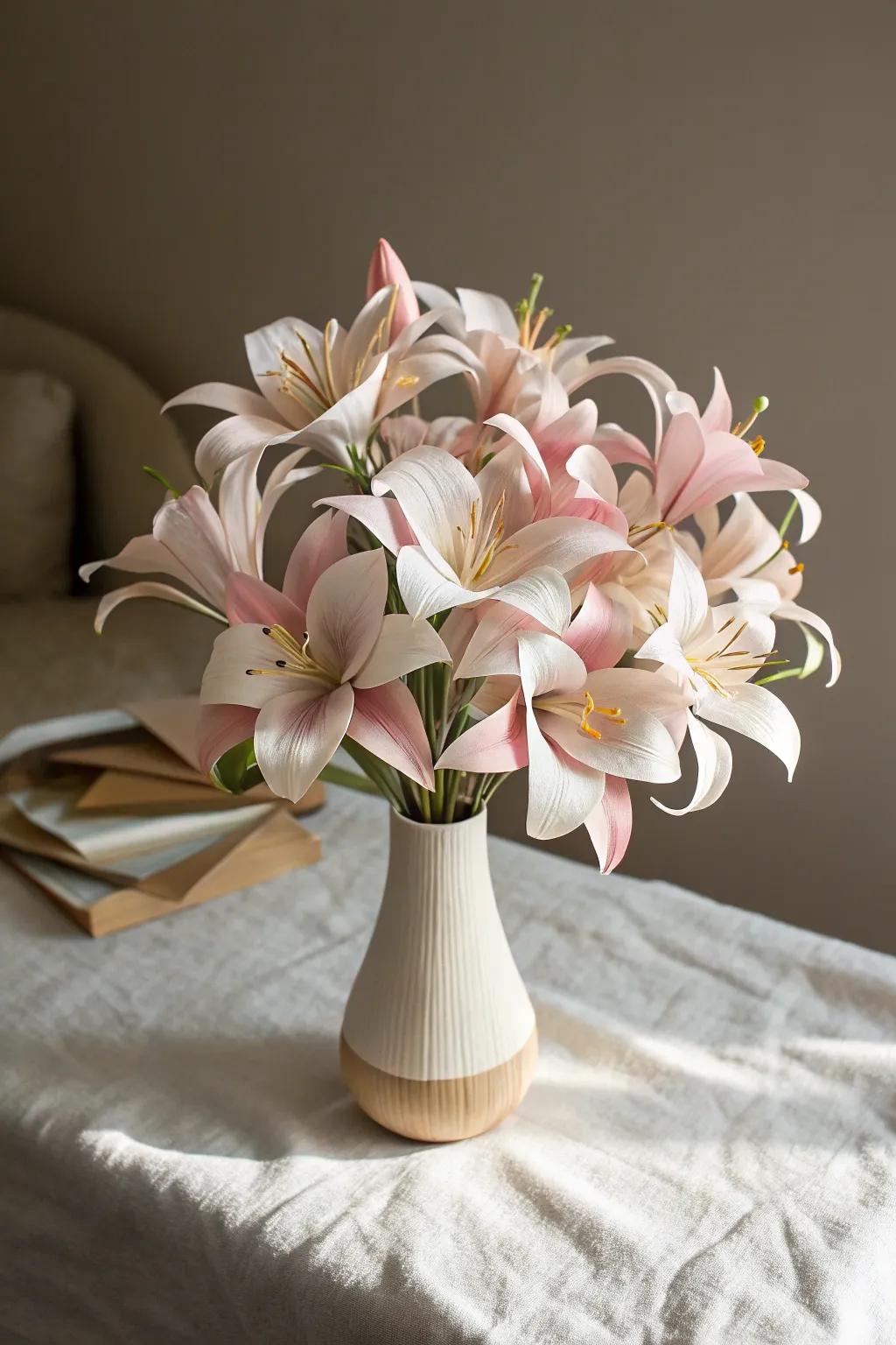 Delight in the simple joys of crafting with this elegant paper lily bouquet, perfect for Mother's Day.